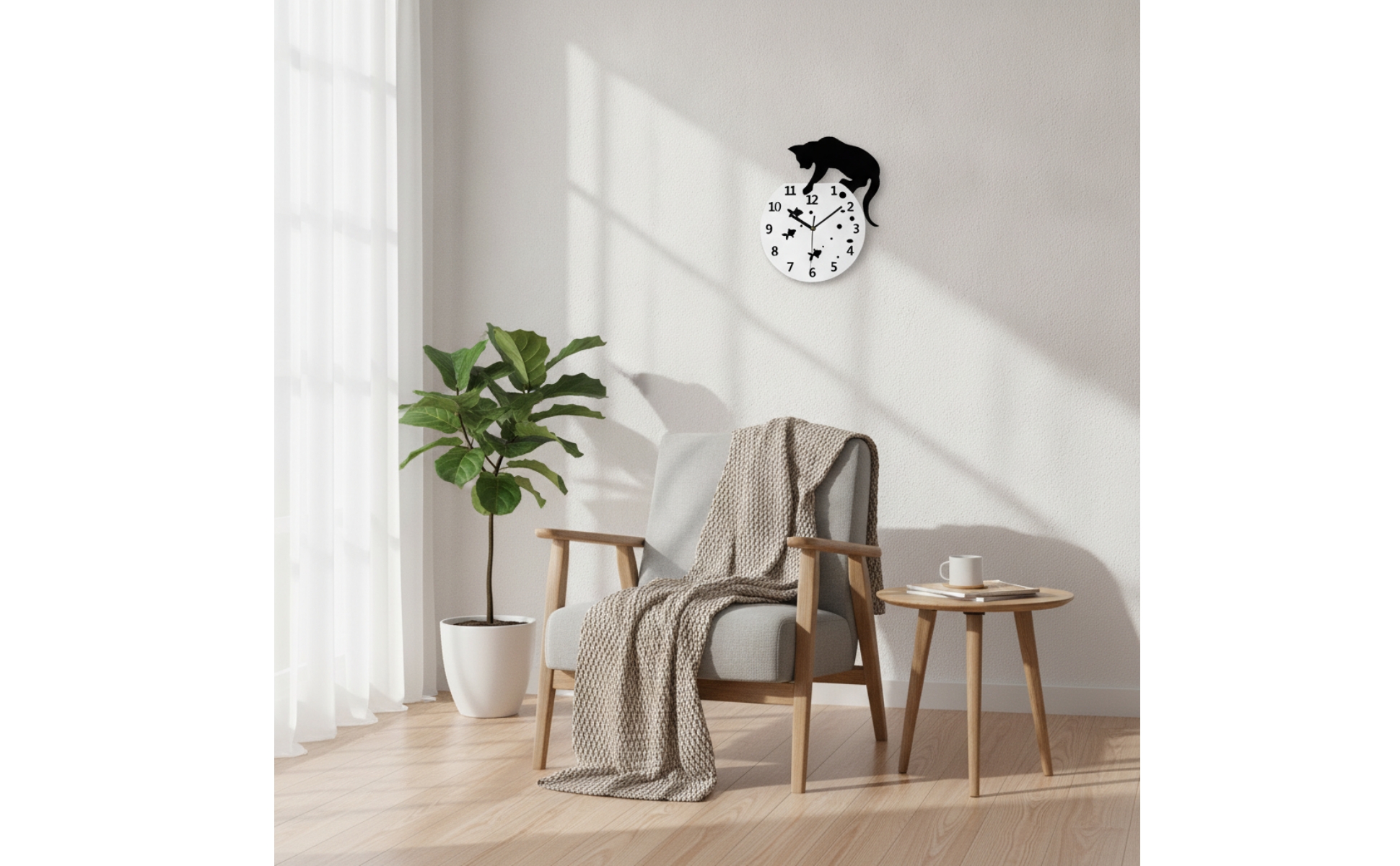 Wall Clock with Cat Silhouette Artistic Cat Silhouette Wall Clock Analog