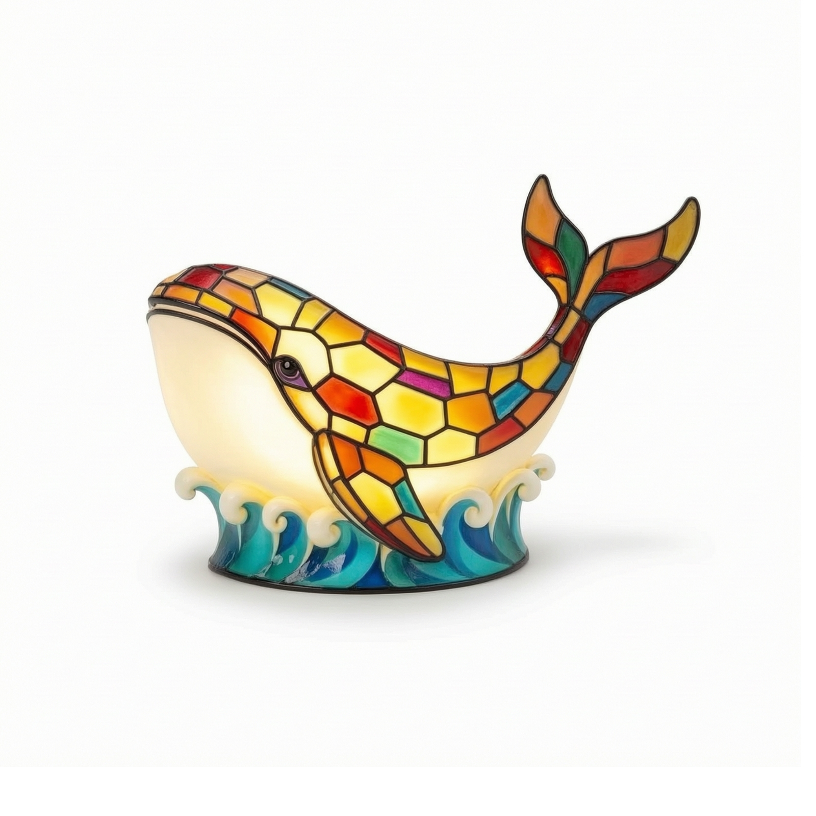 Whale Lamp with Wave Base Resin Whale Night Light Decorative for Reading Corner