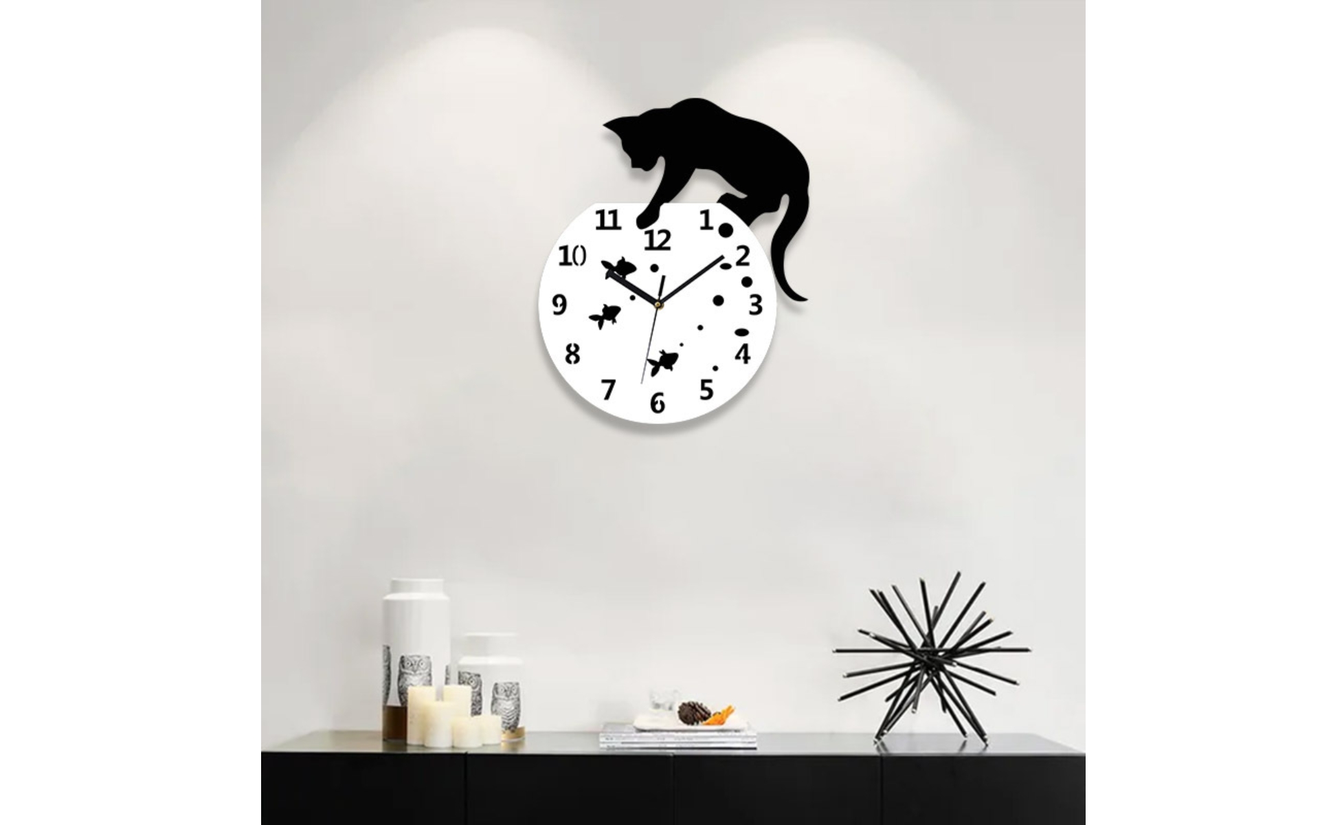 Wall Clock with Cat Silhouette Artistic Cat Silhouette Wall Clock Analog