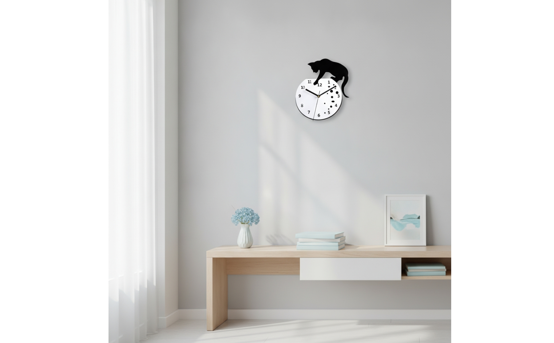 Wall Clock with Cat Silhouette Artistic Cat Silhouette Wall Clock Analog