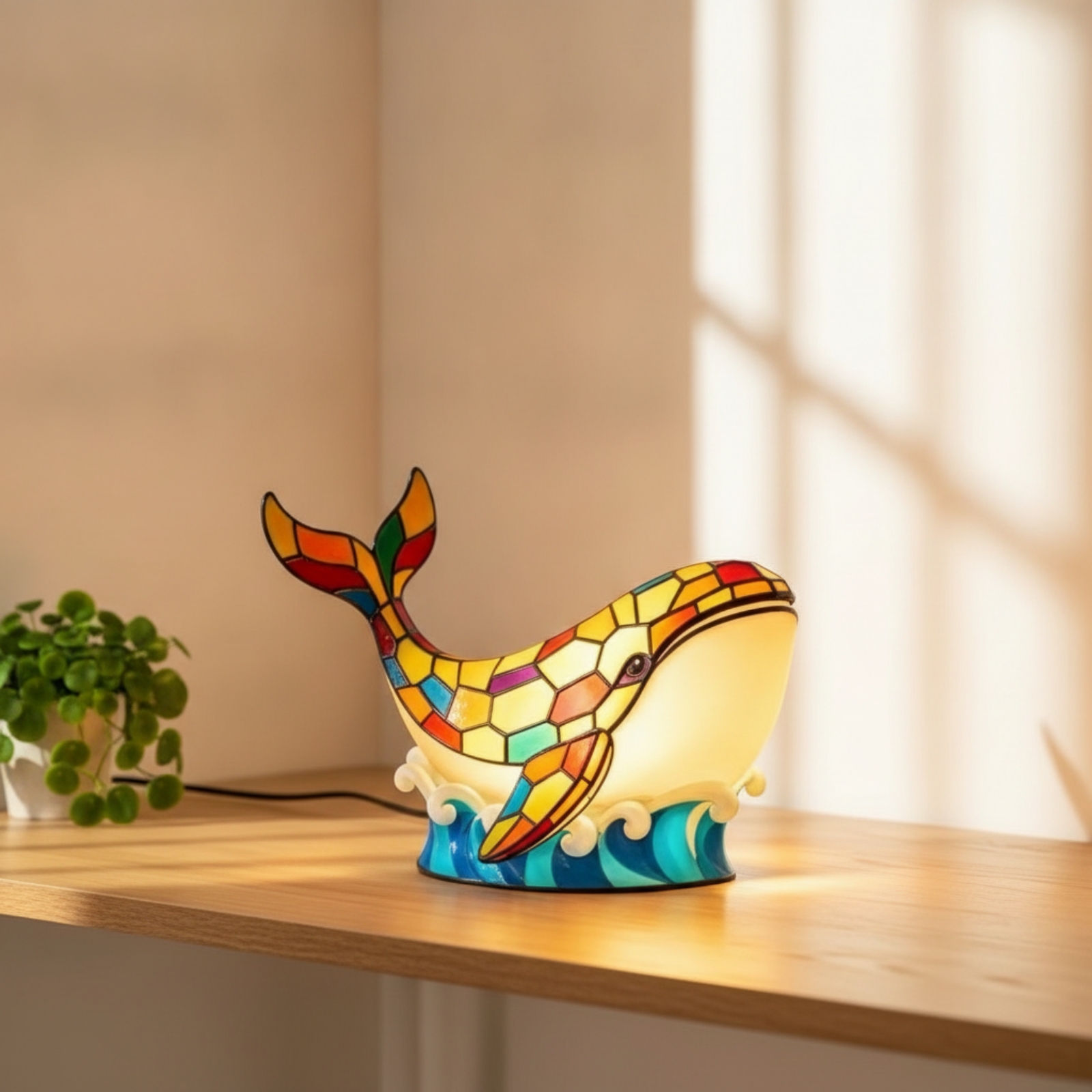 Whale Lamp with Wave Base Resin Whale Night Light Decorative for Reading Corner - Produktbild 5