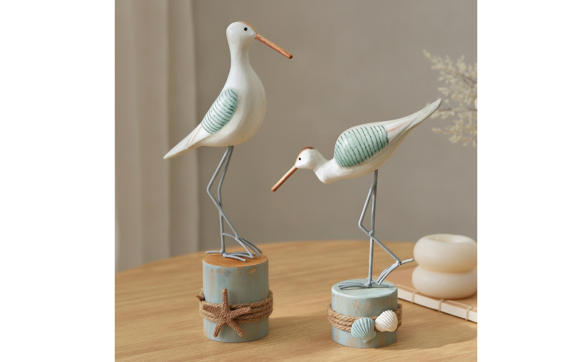2 Stück Vogelfigur Maritim Vogel-Dekofigur Geschnitzt für Regal, Dekoliebhaber