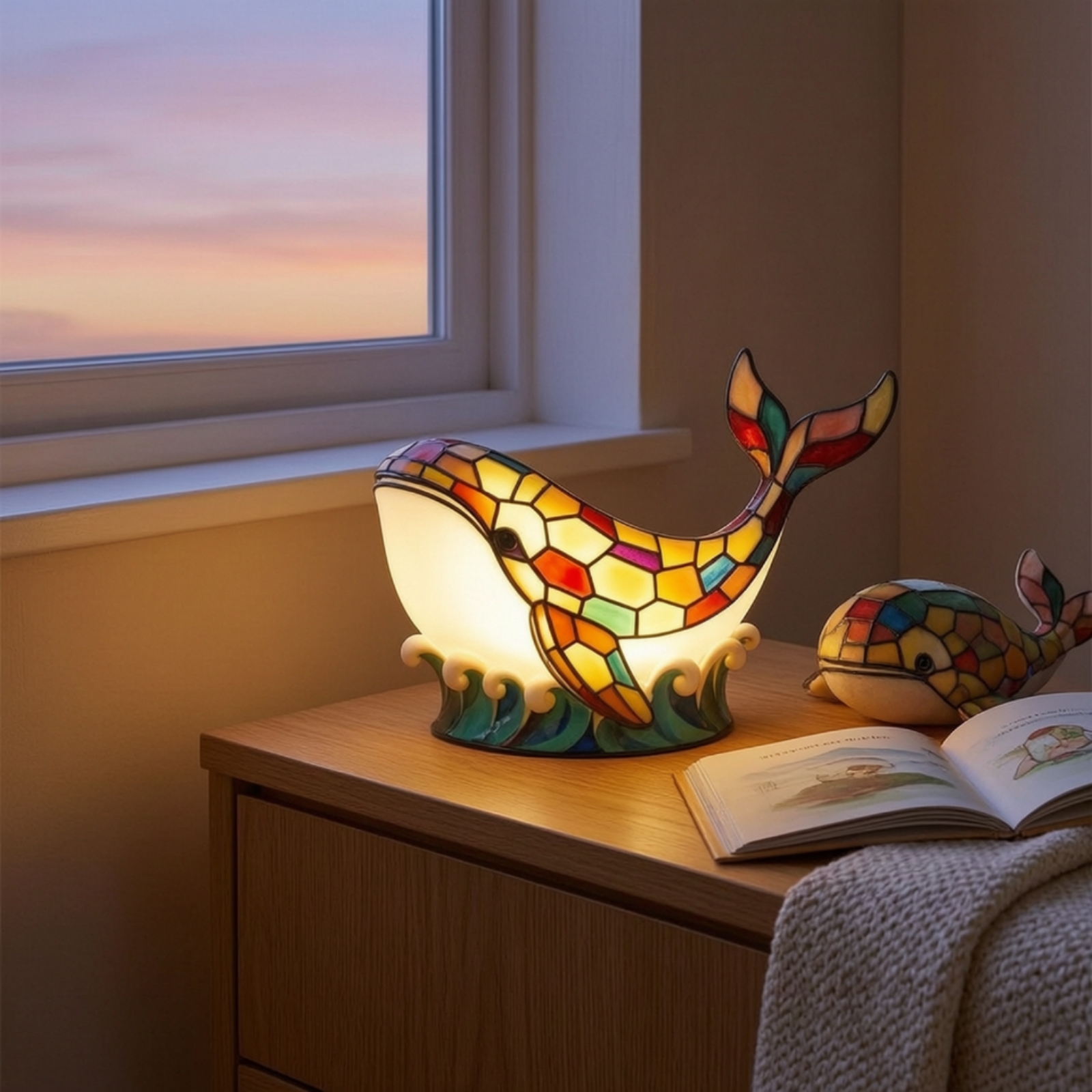 Whale Lamp with Wave Base Resin Whale Night Light Decorative for Reading Corner - Produktbild 7