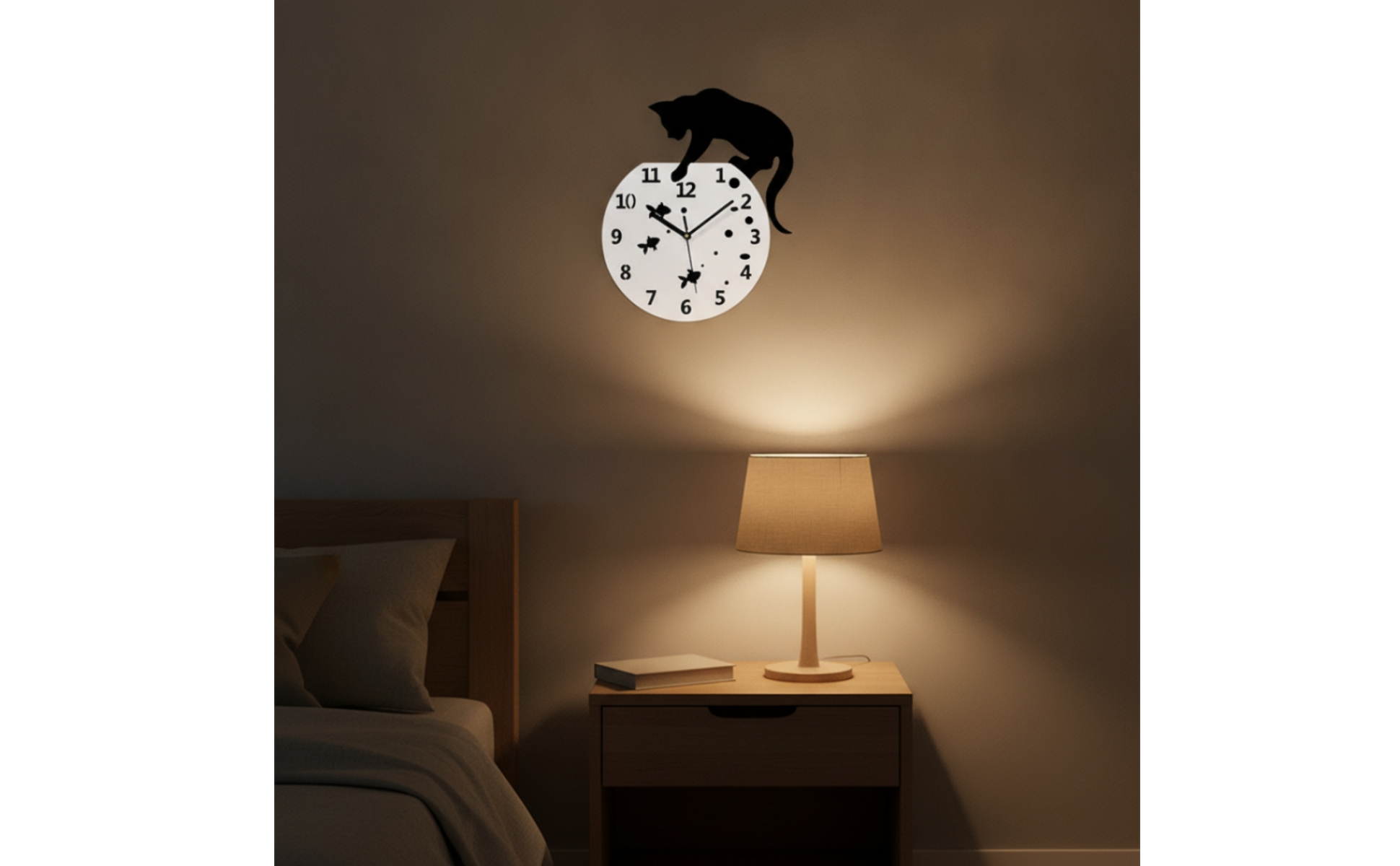 Wall Clock with Cat Silhouette Artistic Cat Silhouette Wall Clock Analog