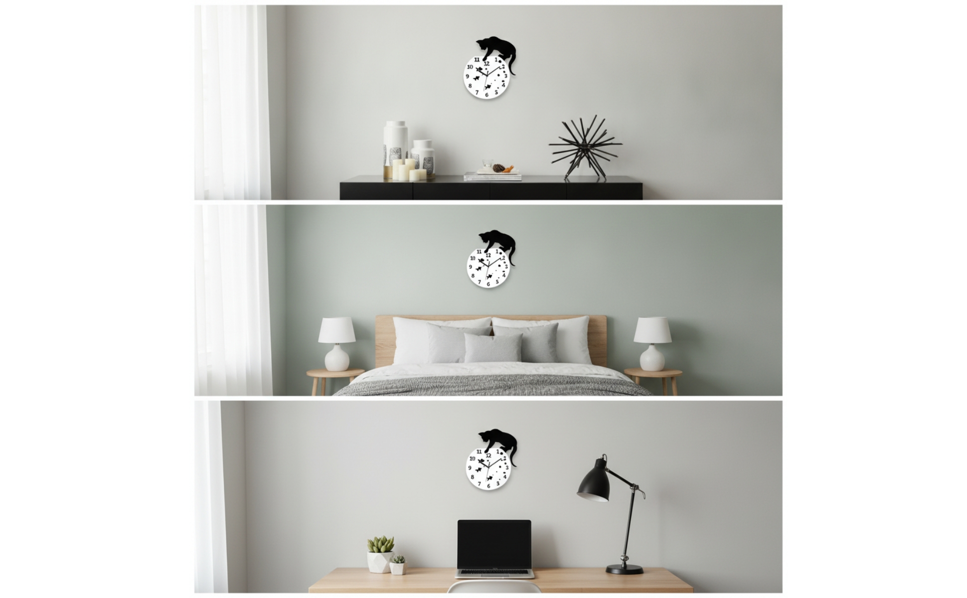 Wall Clock with Cat Silhouette Artistic Cat Silhouette Wall Clock Analog