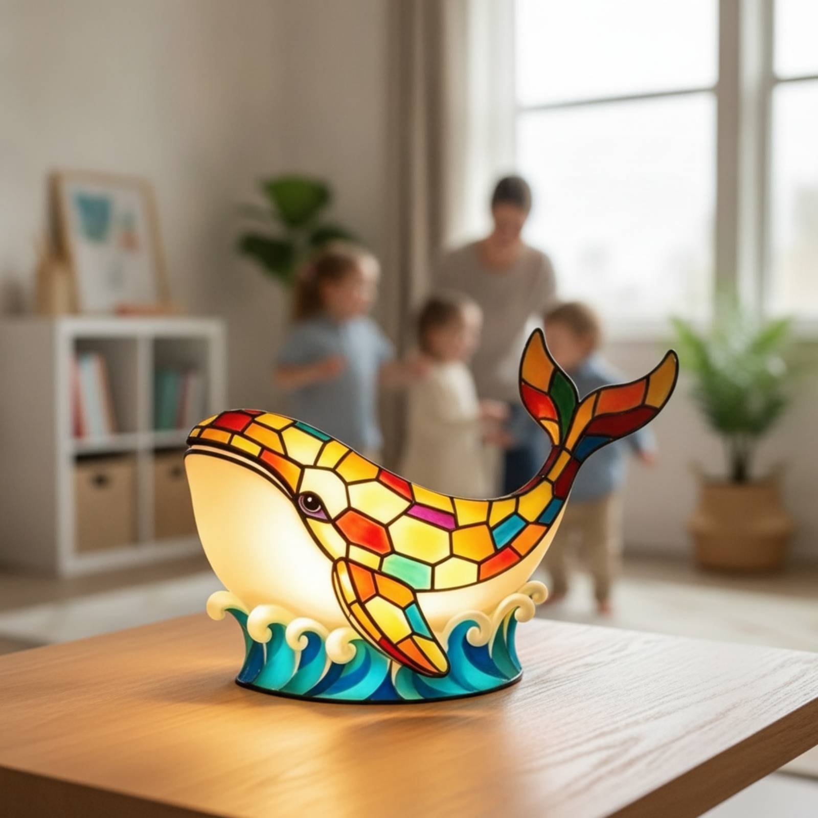 Whale Lamp with Wave Base Resin Whale Night Light Decorative for Reading Corner - Produktbild 8
