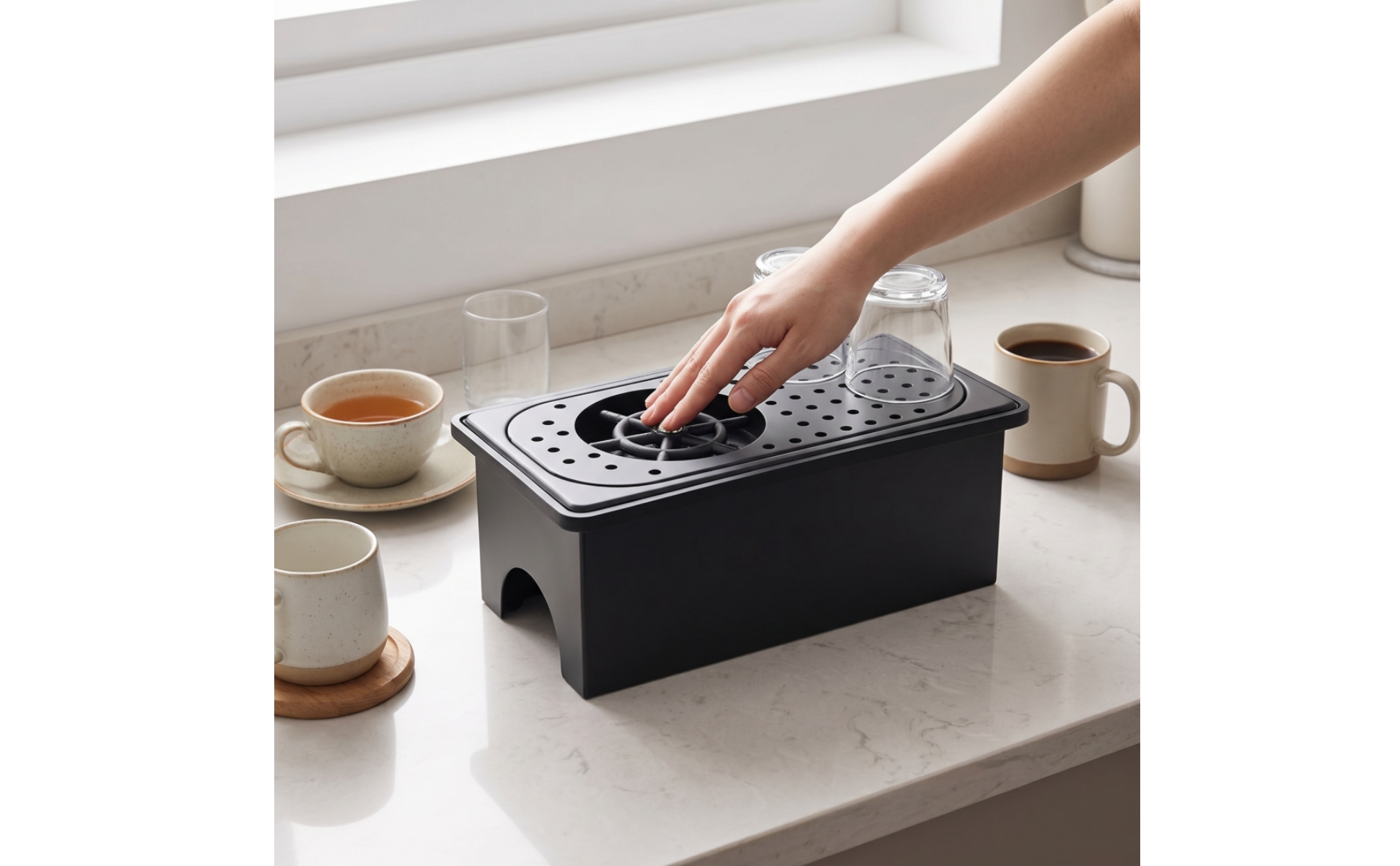 Countertop Cup Washer Compact Countertop Glass Rinser Matte Black for Bartenders
