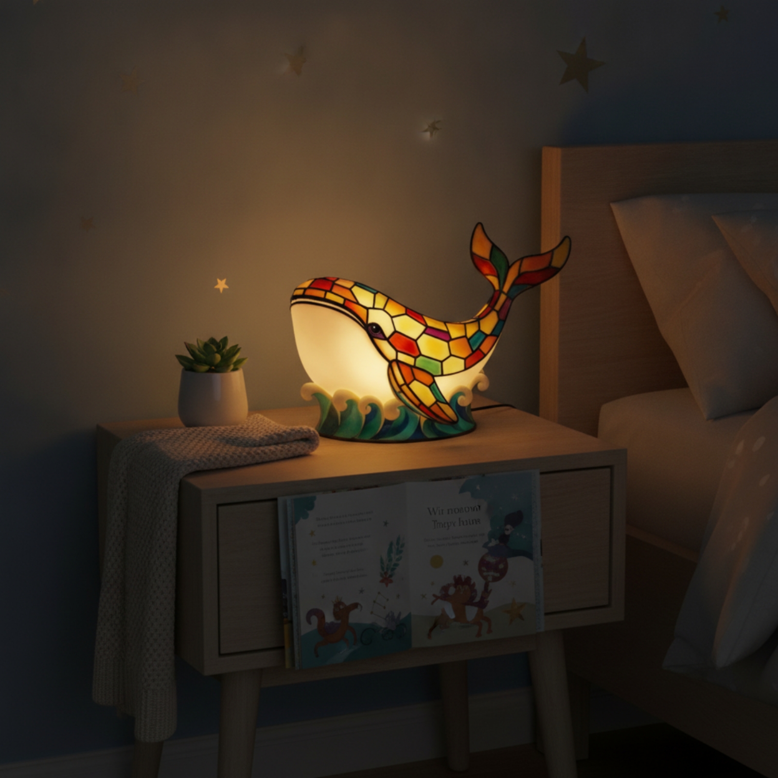 Whale Lamp with Wave Base Resin Whale Night Light Decorative for Reading Corner - Produktbild 4