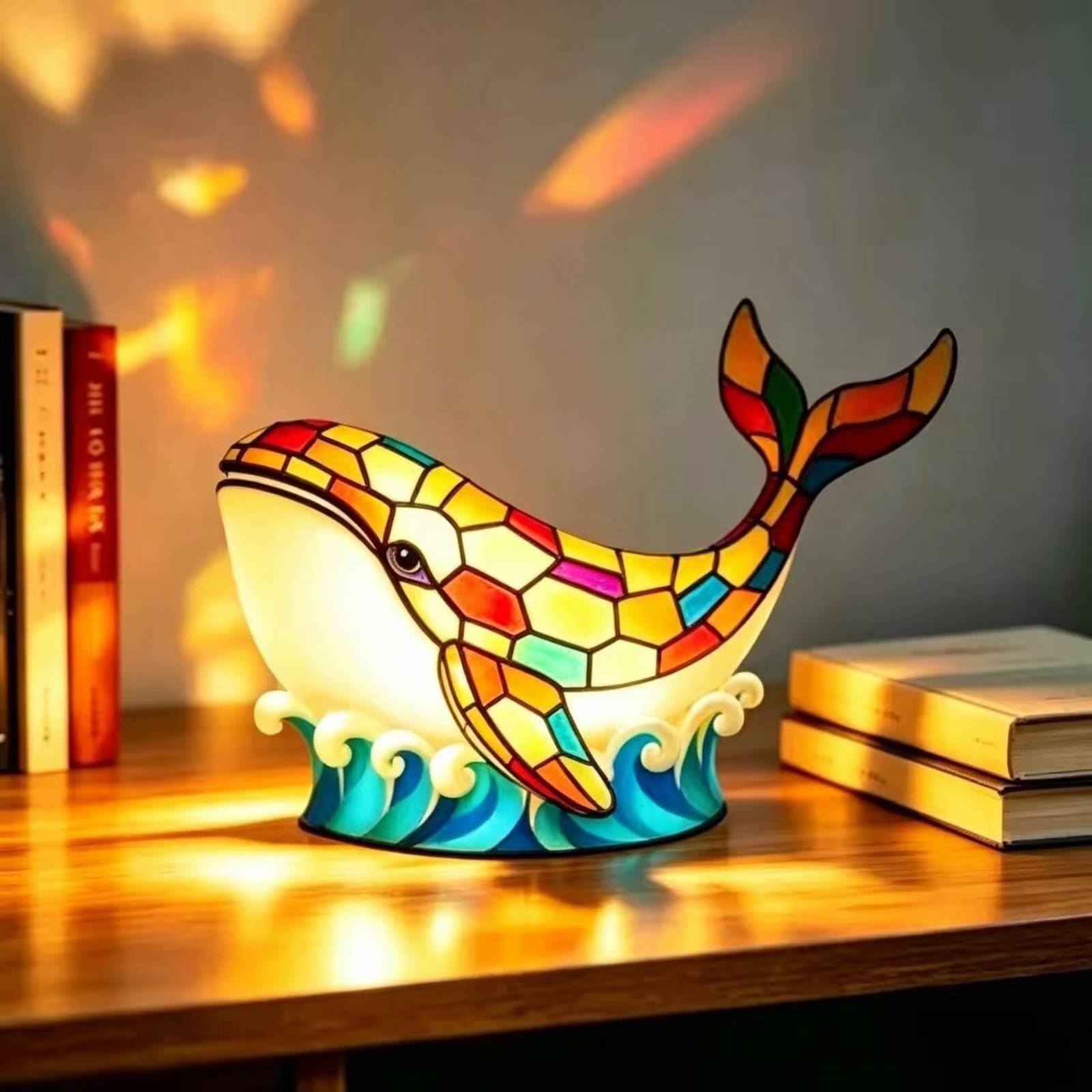 Whale Lamp with Wave Base Resin Whale Night Light Decorative for Reading Corner - Produktbild 6