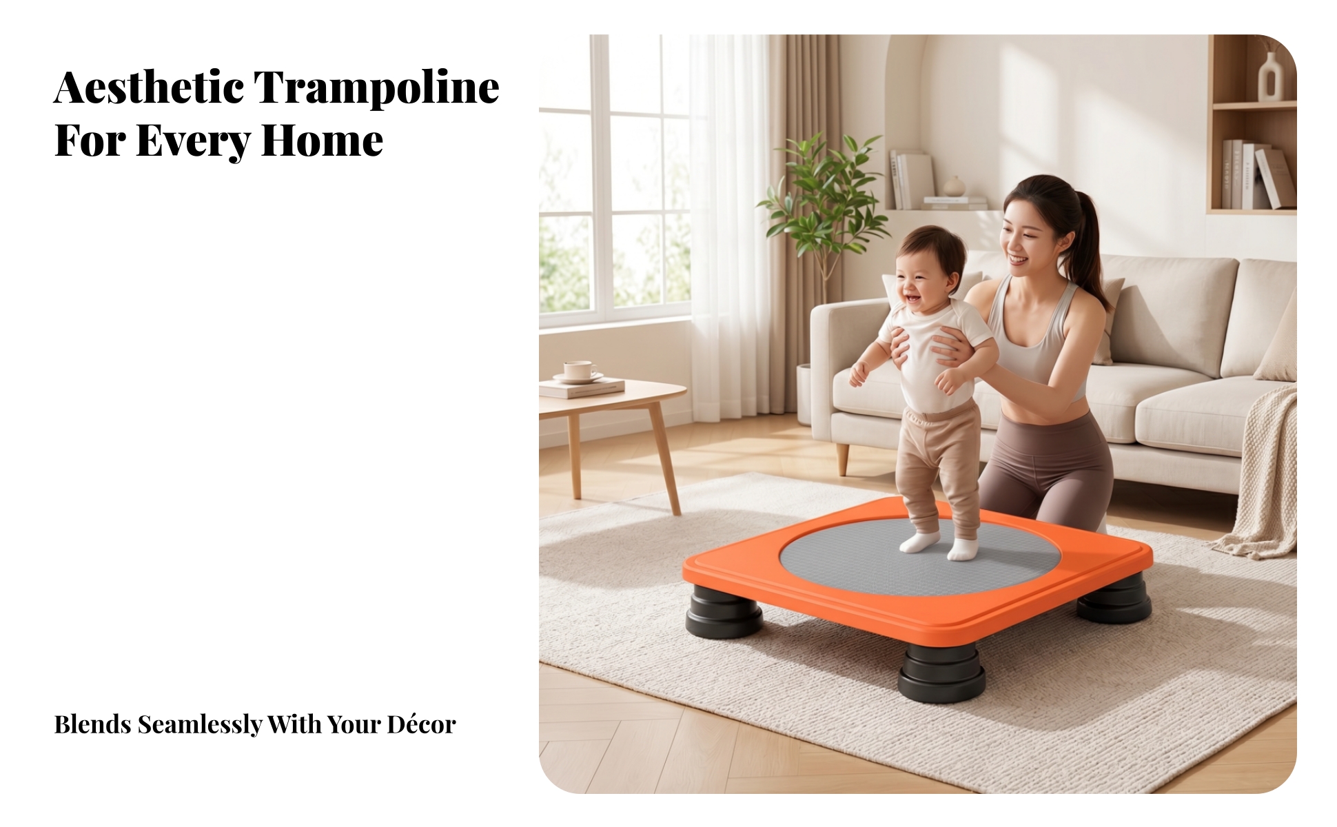 Kids Trampoline Rounded Corners Square Trampoline Spring-Style Feet for Children