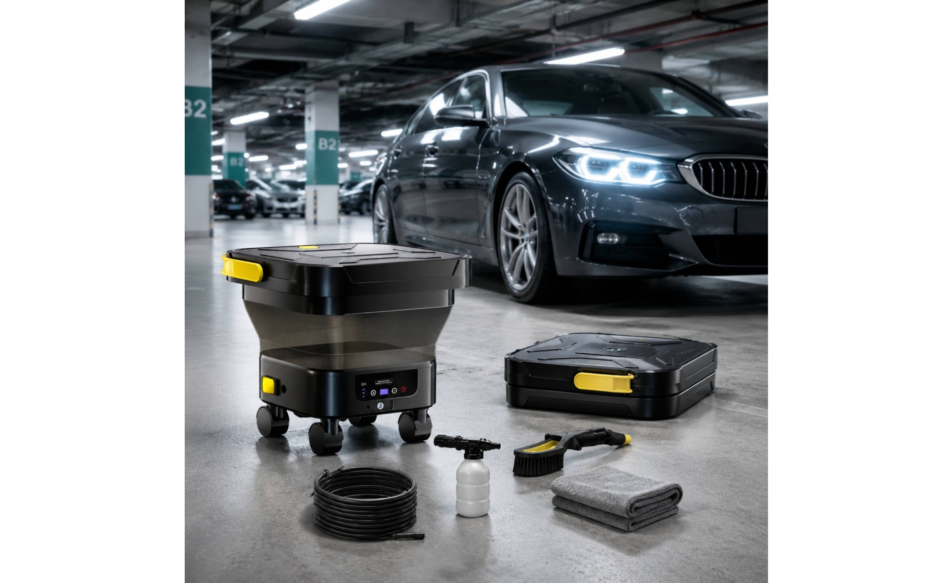 Tragbarer Autowaschreiniger mit Rollen Faltbar für Einfahrt, Garage, Heimwerker