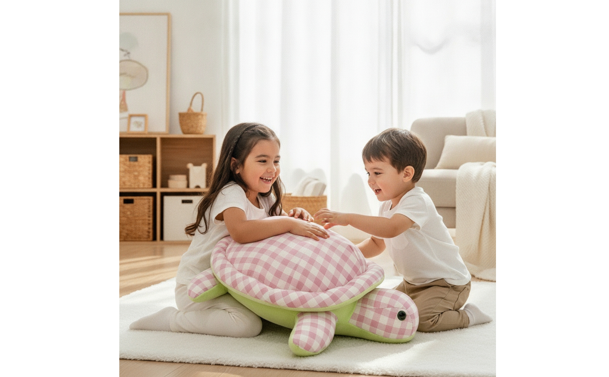 Plüschschildkröte kariert Schildkröten-Plüschkissen weich für Sofa, Bett, Kinder