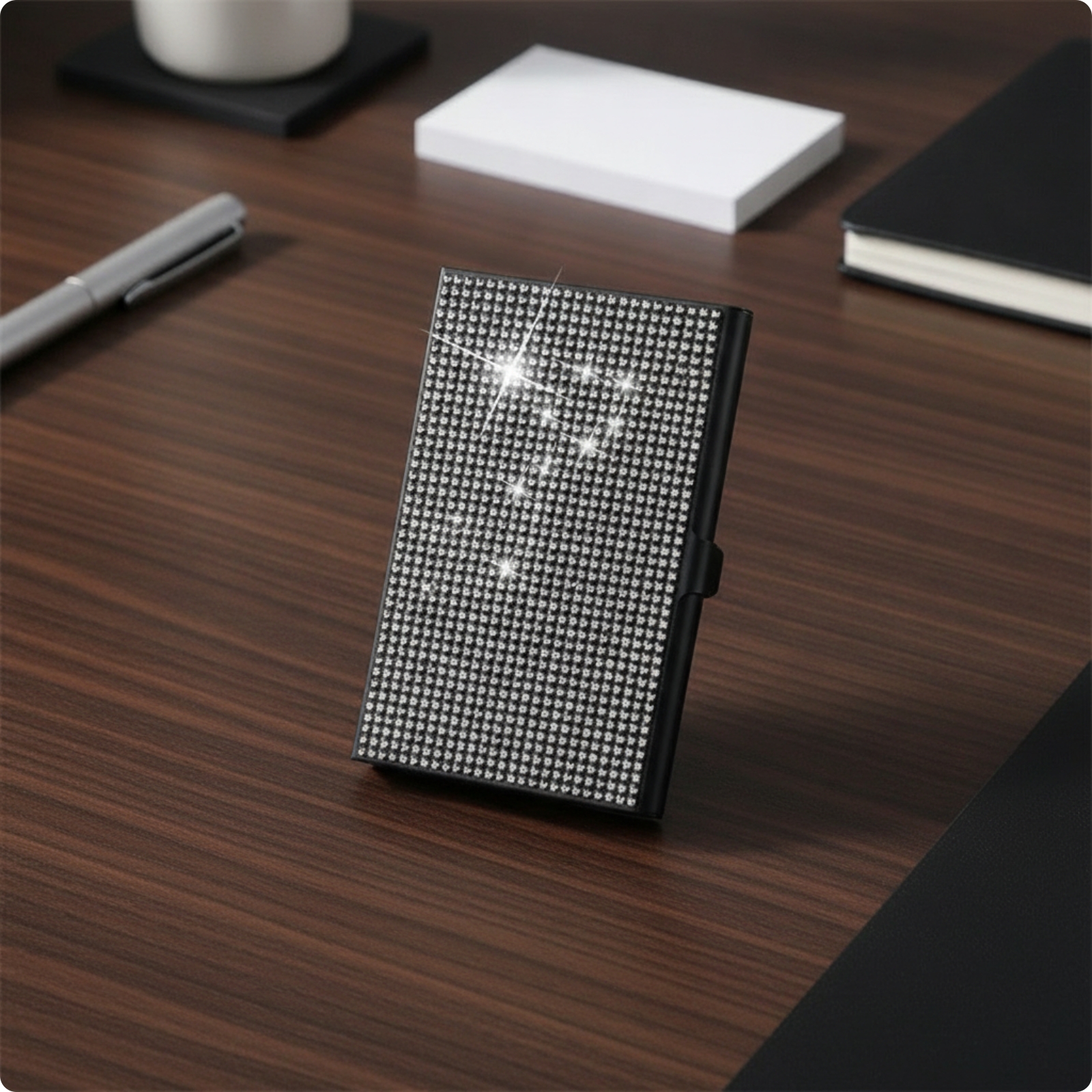 Card Holder with Latch Rhinestone Business Card Holder Slim for Meetings,