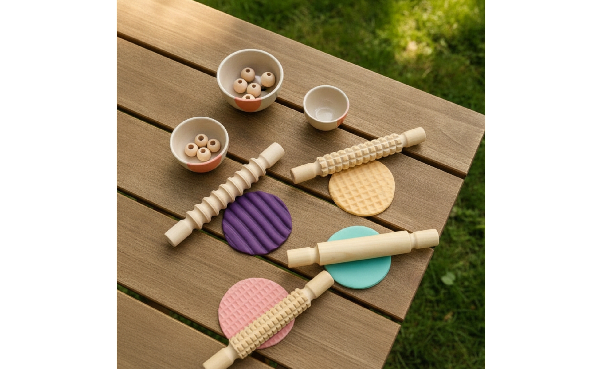4 Pieces Texture Roller Set Wooden Clay Roller with Textures Textured