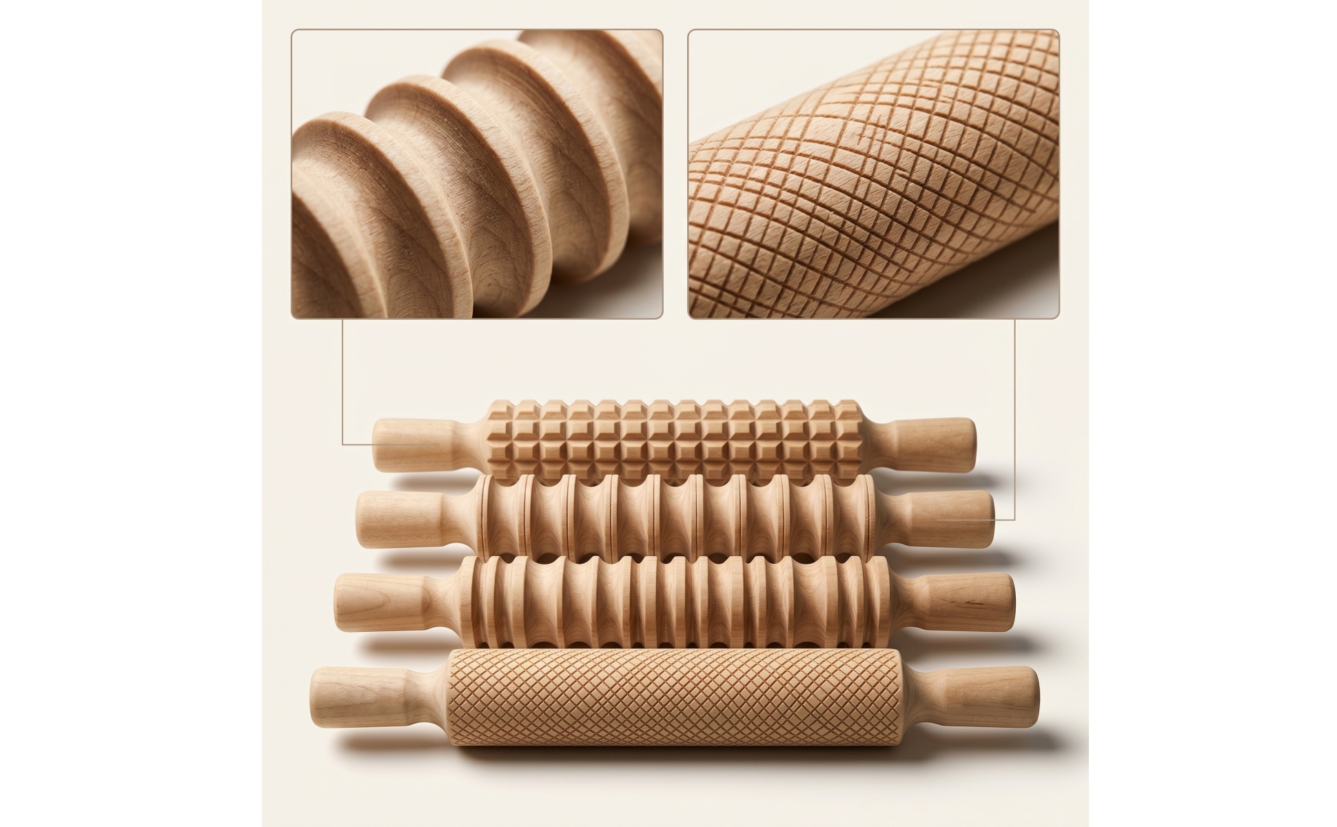 4 Pieces Texture Roller Set Wooden Clay Roller with Textures Textured