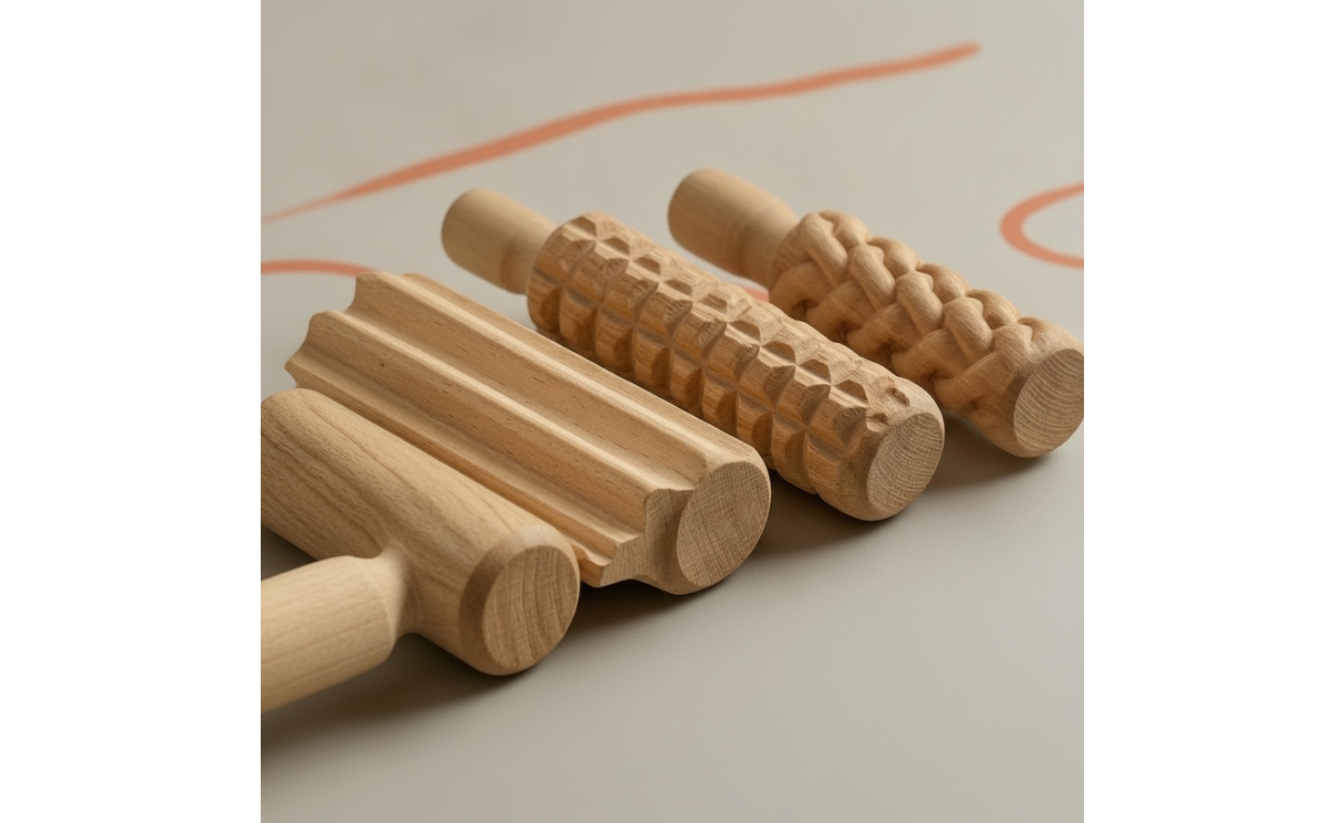 4 Pieces Texture Roller Set Wooden Clay Roller with Textures Textured