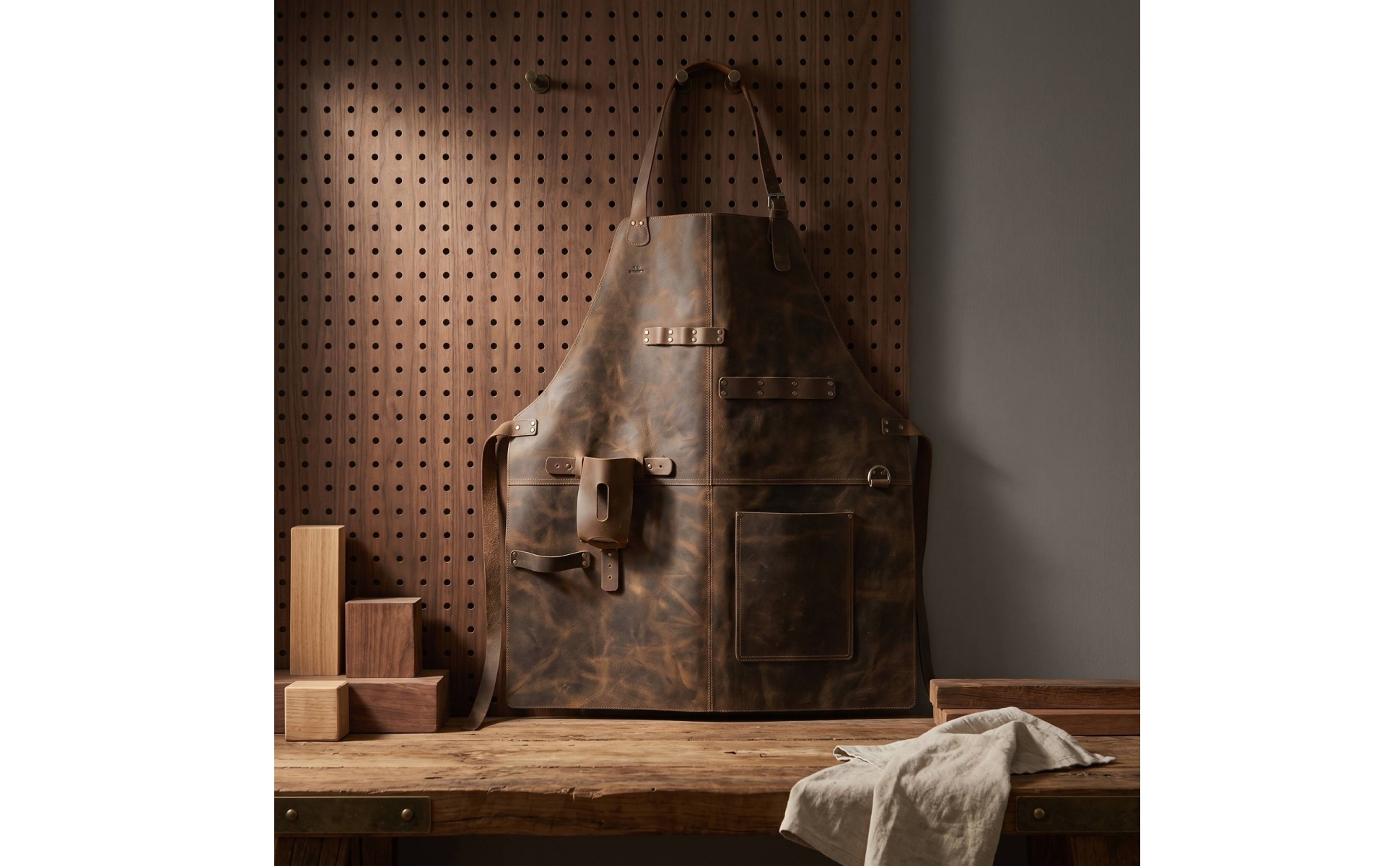 PU Leather Apron Vintage Apron with Pockets Adjustable for Workshop, Woodworkers