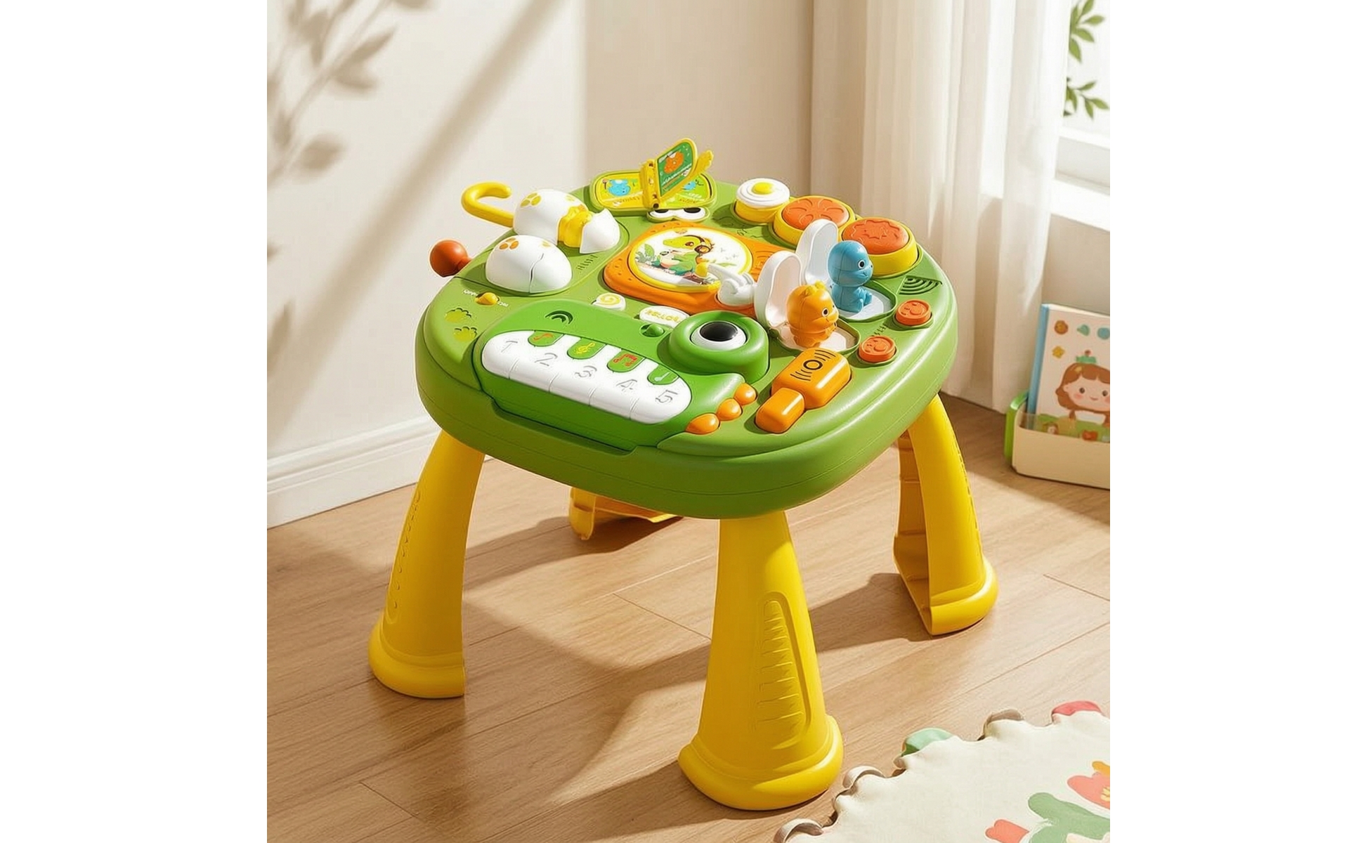 Dinosaur Activity Table Educational Toy Table with Piano Interactive for Nursery