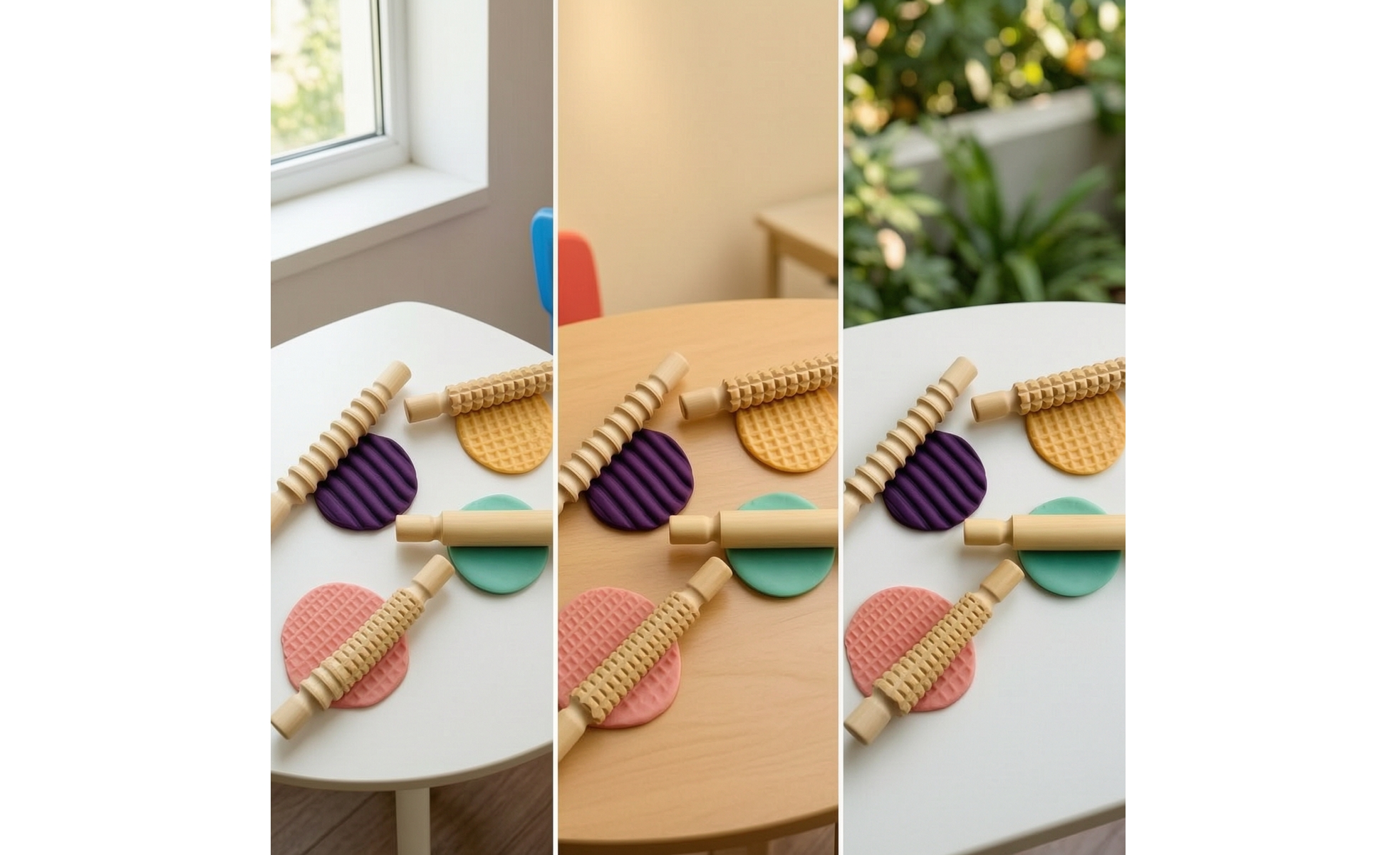 4 Pieces Texture Roller Set Wooden Clay Roller with Textures Textured