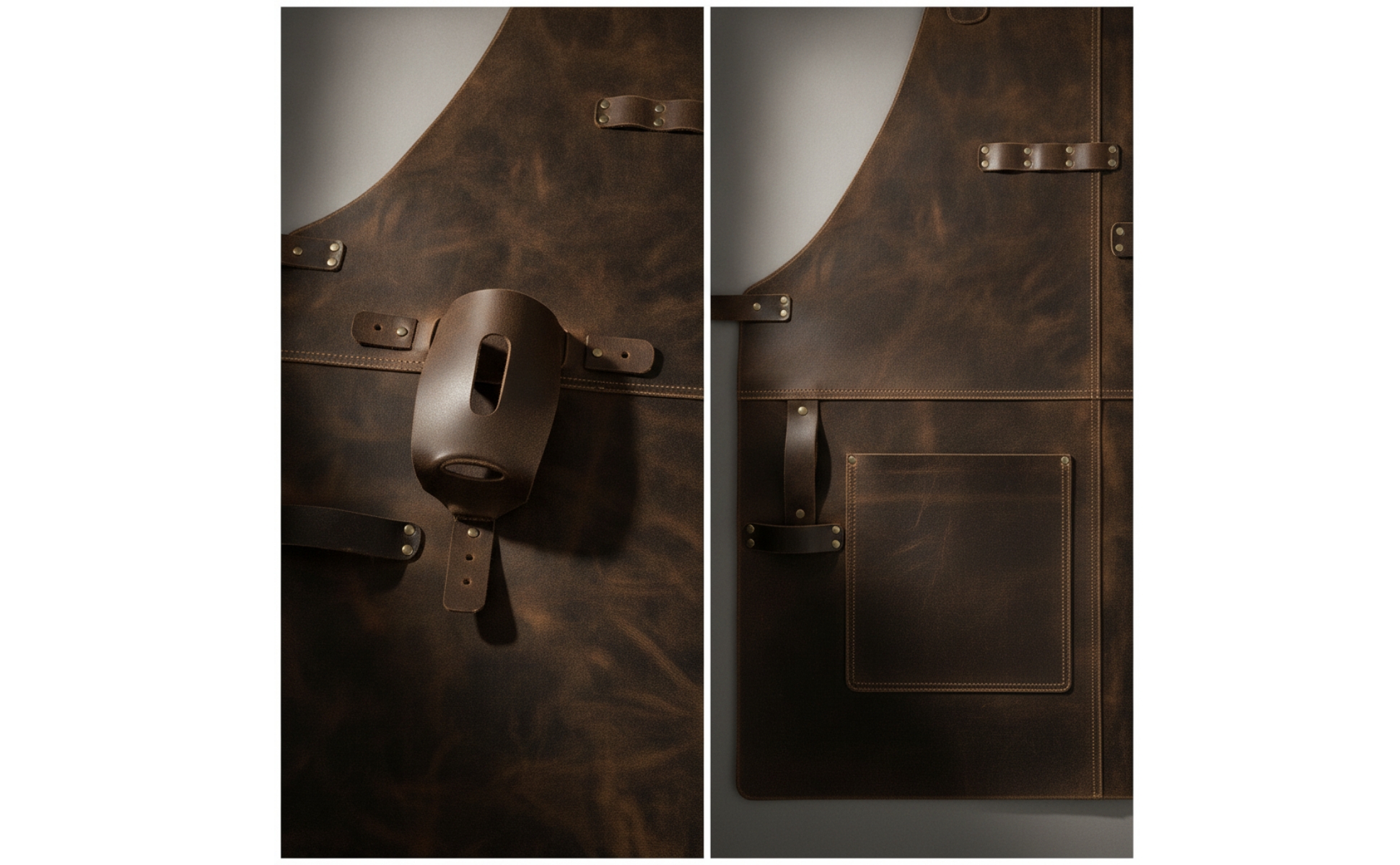 PU Leather Apron Vintage Apron with Pockets Adjustable for Workshop, Woodworkers