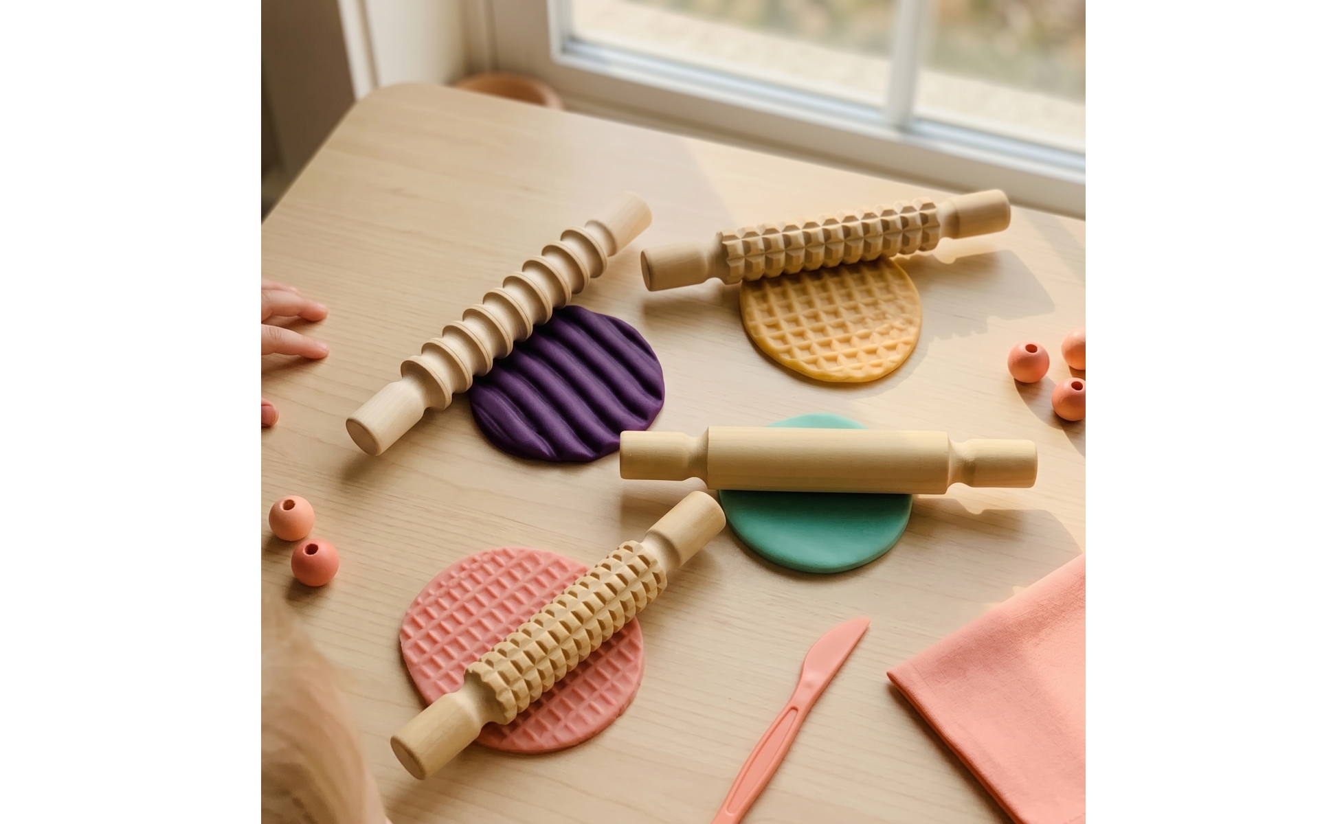 4 Pieces Texture Roller Set Wooden Clay Roller with Textures Textured