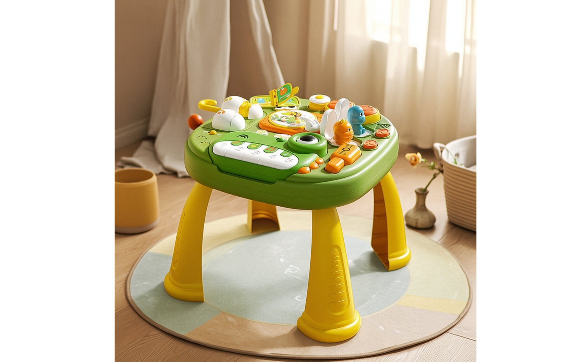 Dinosaur Activity Table Educational Toy Table with Piano Interactive for Nursery