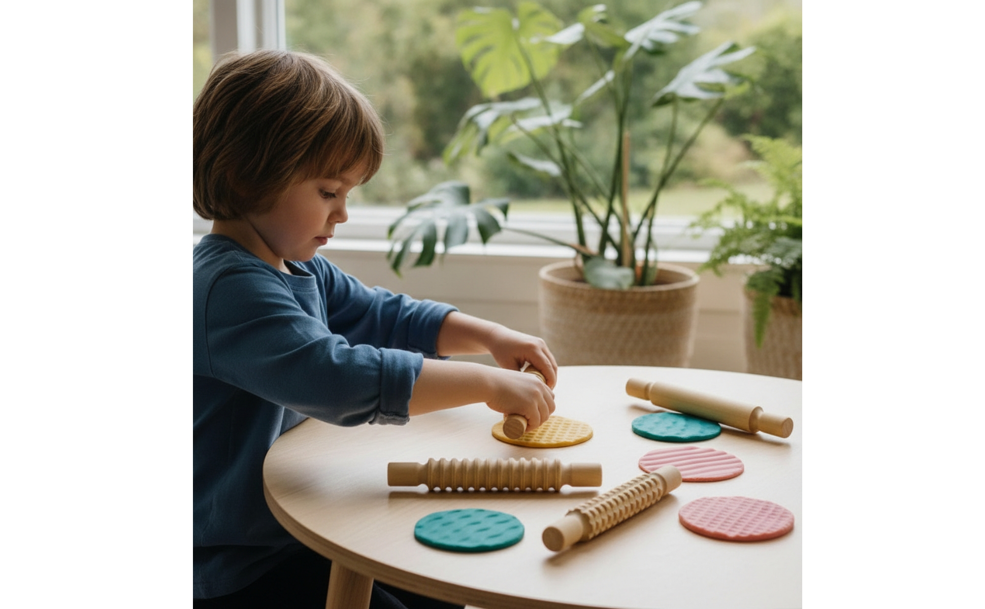 4 Pieces Texture Roller Set Wooden Clay Roller with Textures Textured