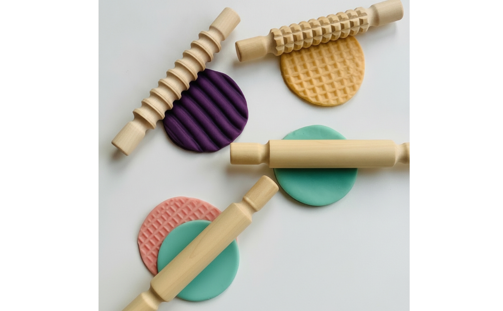 4 Pieces Texture Roller Set Wooden Clay Roller with Textures Textured