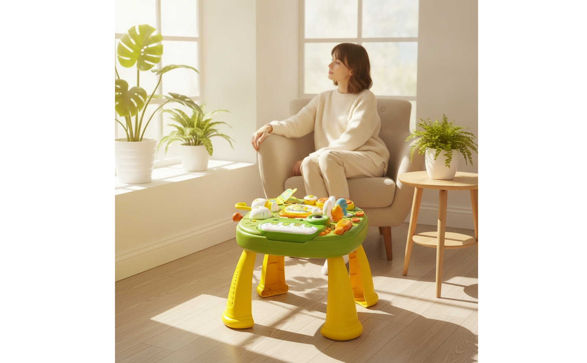 Dinosaur Activity Table Educational Toy Table with Piano Interactive for Nursery