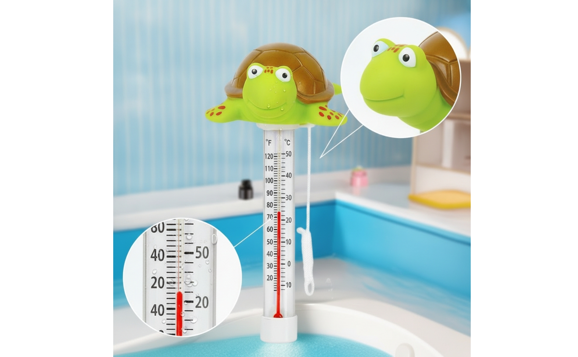 Schwimmendes Thermometer mit Schildkröte schwimmend Schwimmthermometer Analog