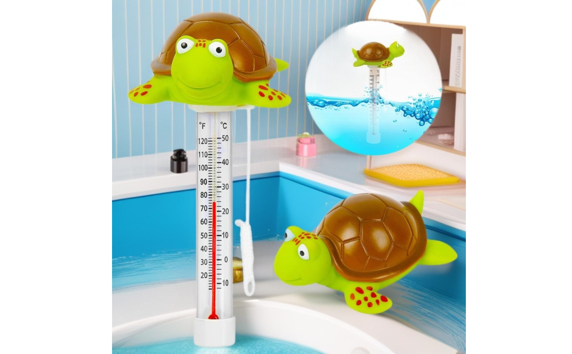 Schwimmendes Thermometer mit Schildkröte schwimmend Schwimmthermometer Analog