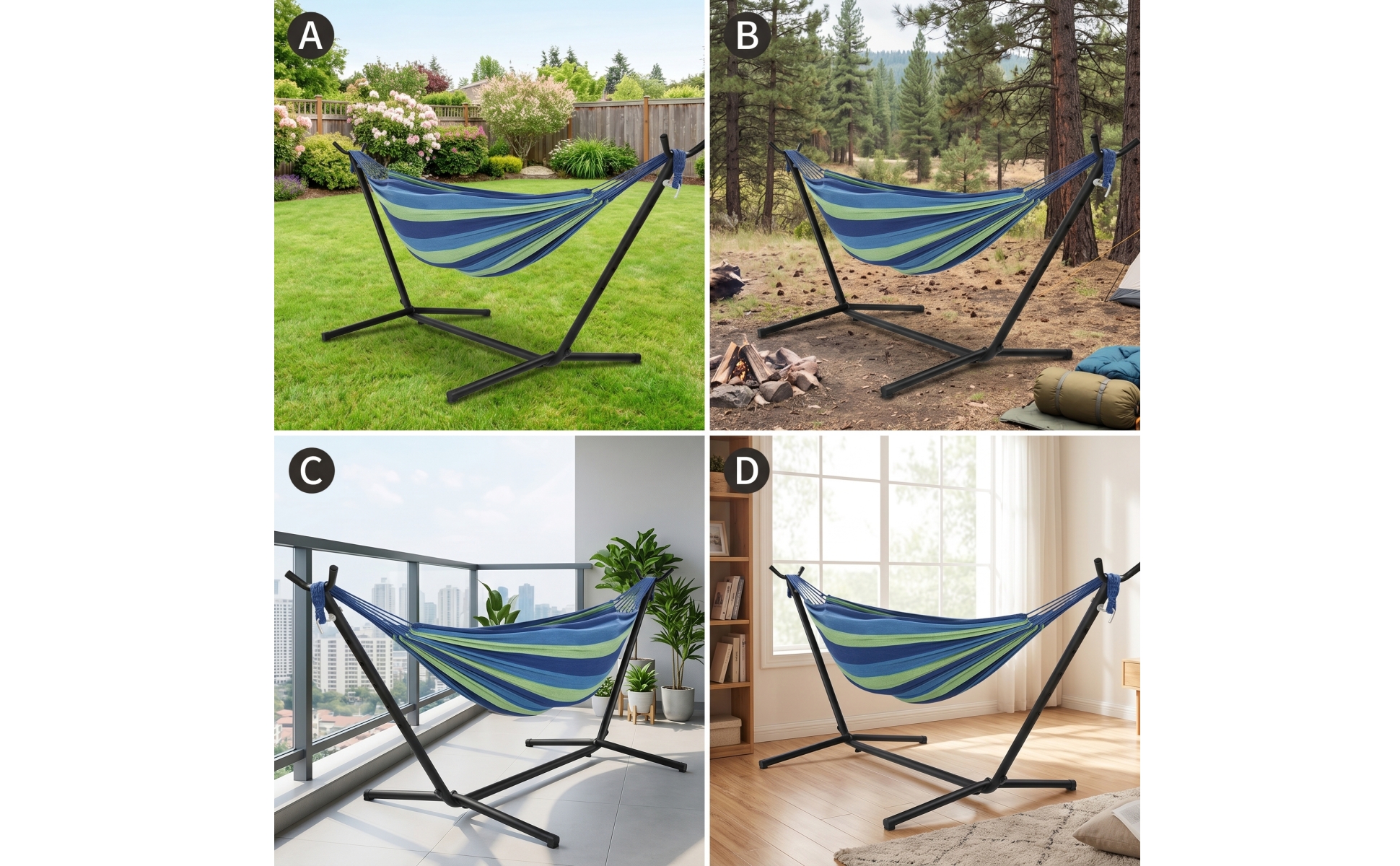 Hanging Bed with Stand 2-Person Freestanding Hanging Bed Portable for Backyard