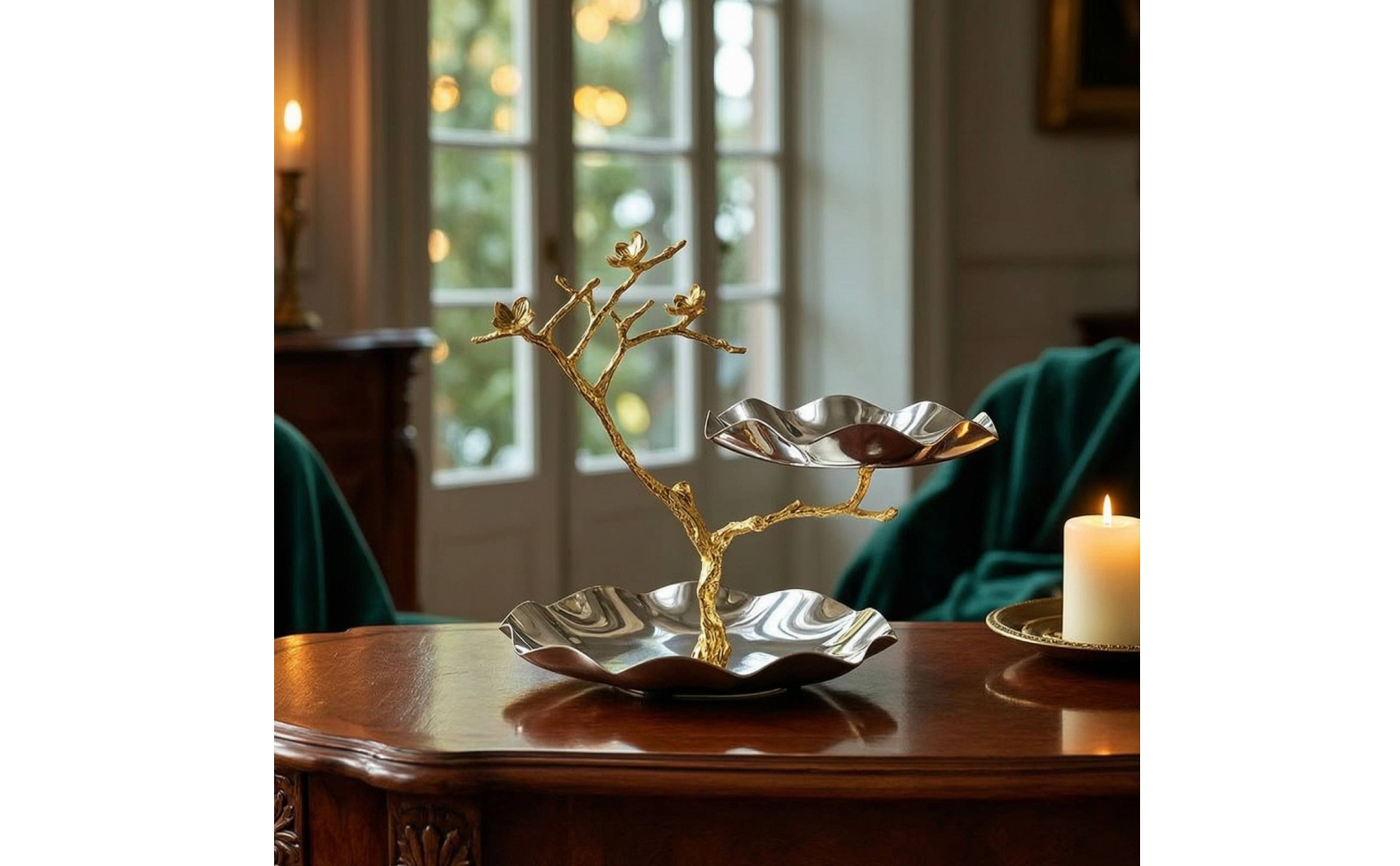 Zweistöckige Obst-Etagere Goldfarben Servierständer mit Schalen Dekorativ