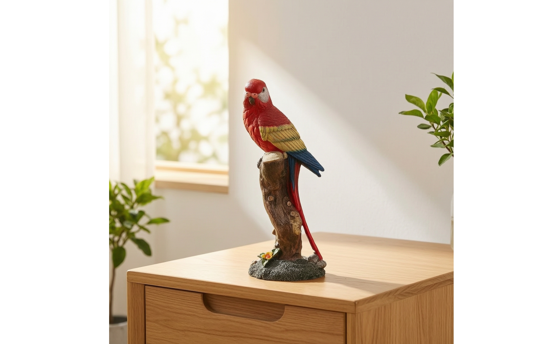 Papageienfigur aus Harz Tischdeko-Papagei texturierte Federn für Schreibtisch
