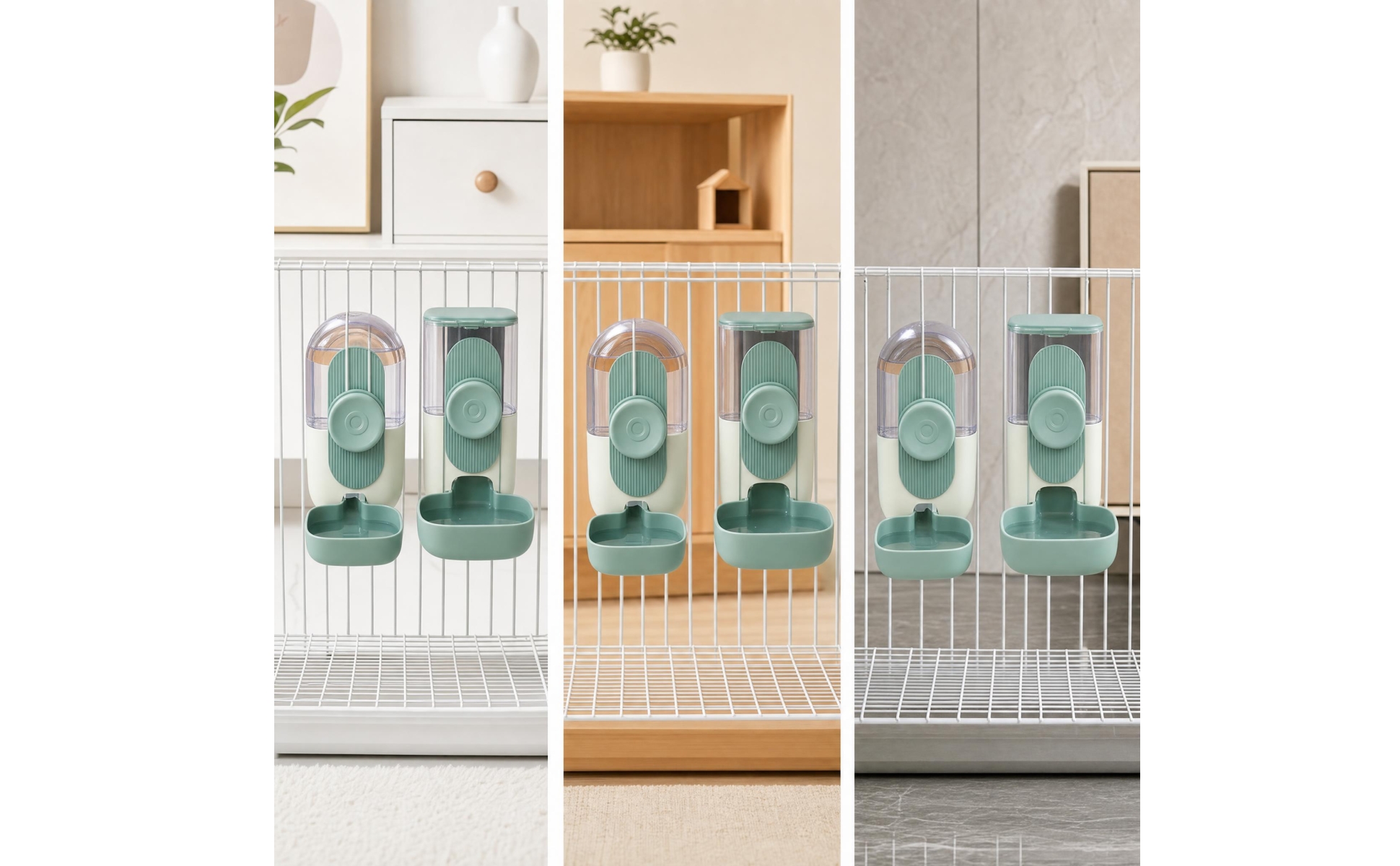 2 Stück Käfig-Futterspender mit Wassertränke Transparent für Hasenstall, Welpen