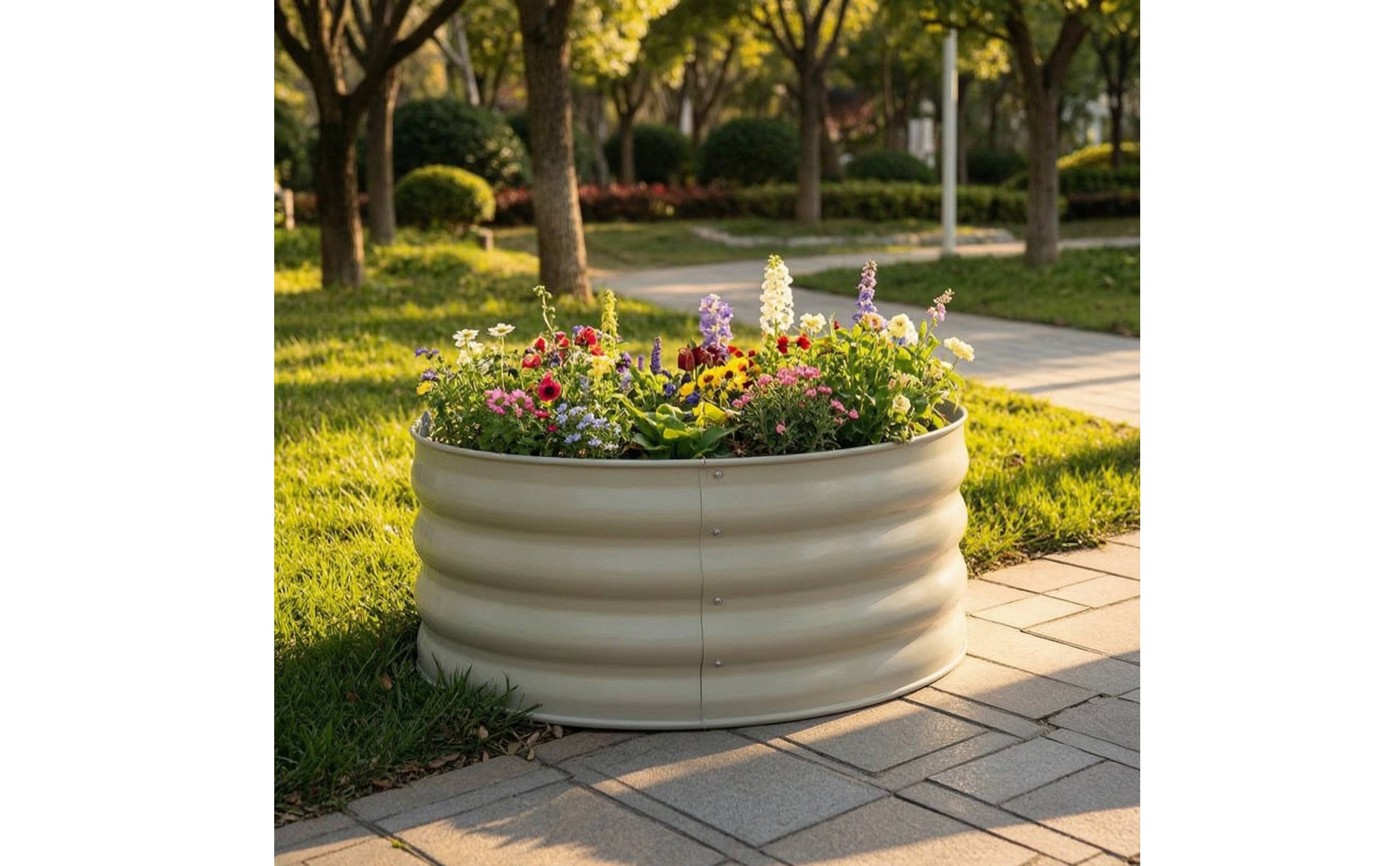 Pflanzkübel aus verzinktem Blech verzinkt Blumenkasten oval für Garten, Terrasse