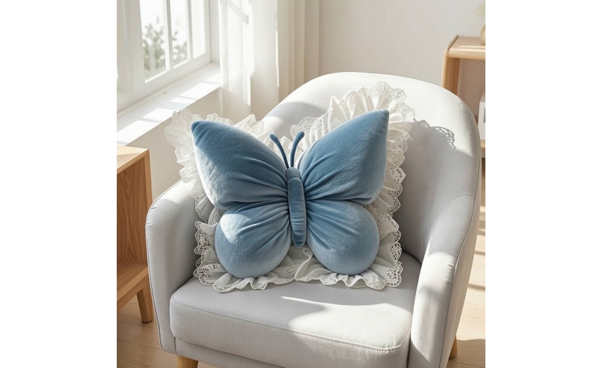 Butterfly Cushion with Lace Soft Butterfly Pillow Velvety for Sofa, Bed