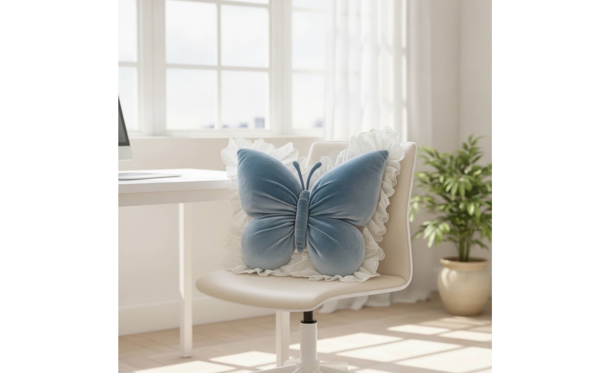 Butterfly Cushion with Lace Soft Butterfly Pillow Velvety for Sofa, Bed