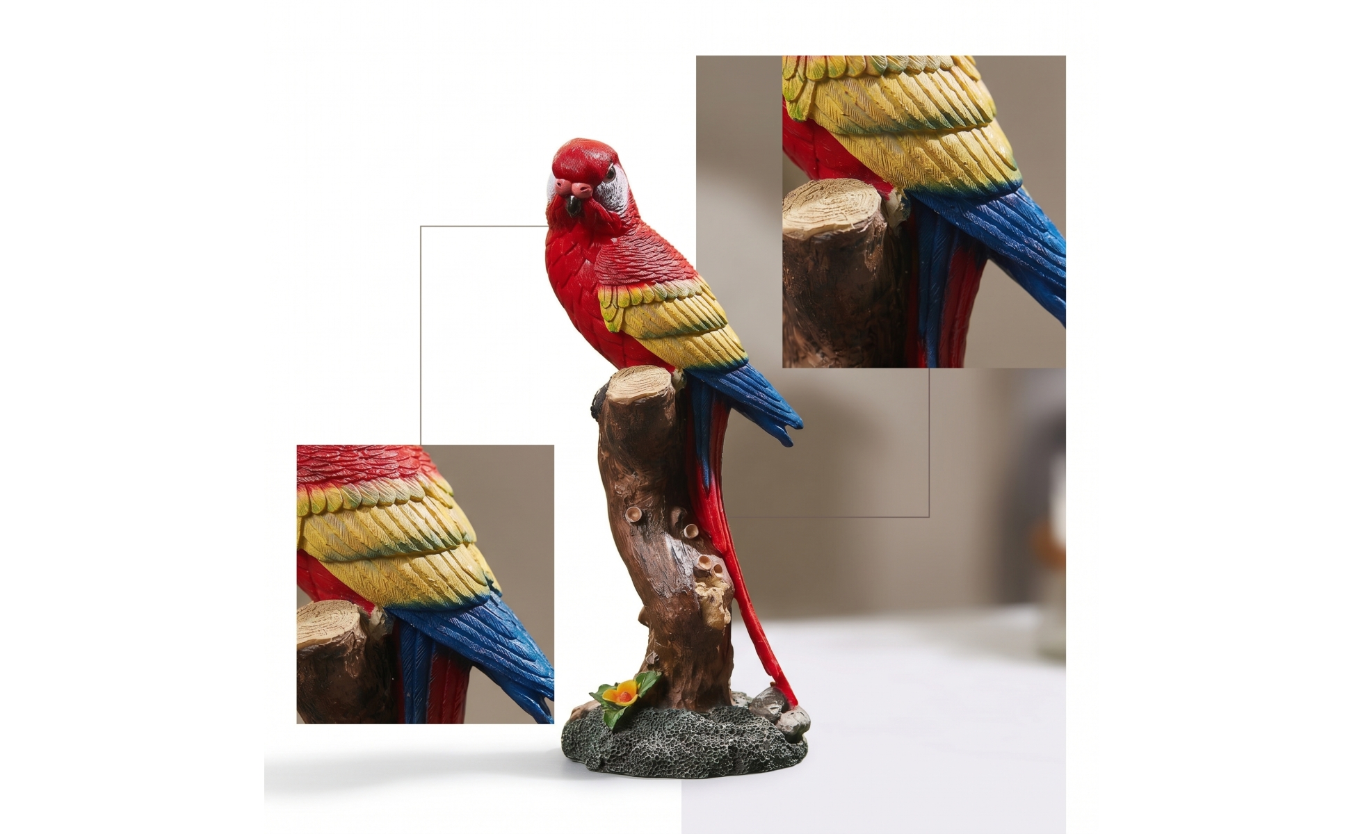 Papageienfigur aus Harz Tischdeko-Papagei texturierte Federn für Schreibtisch