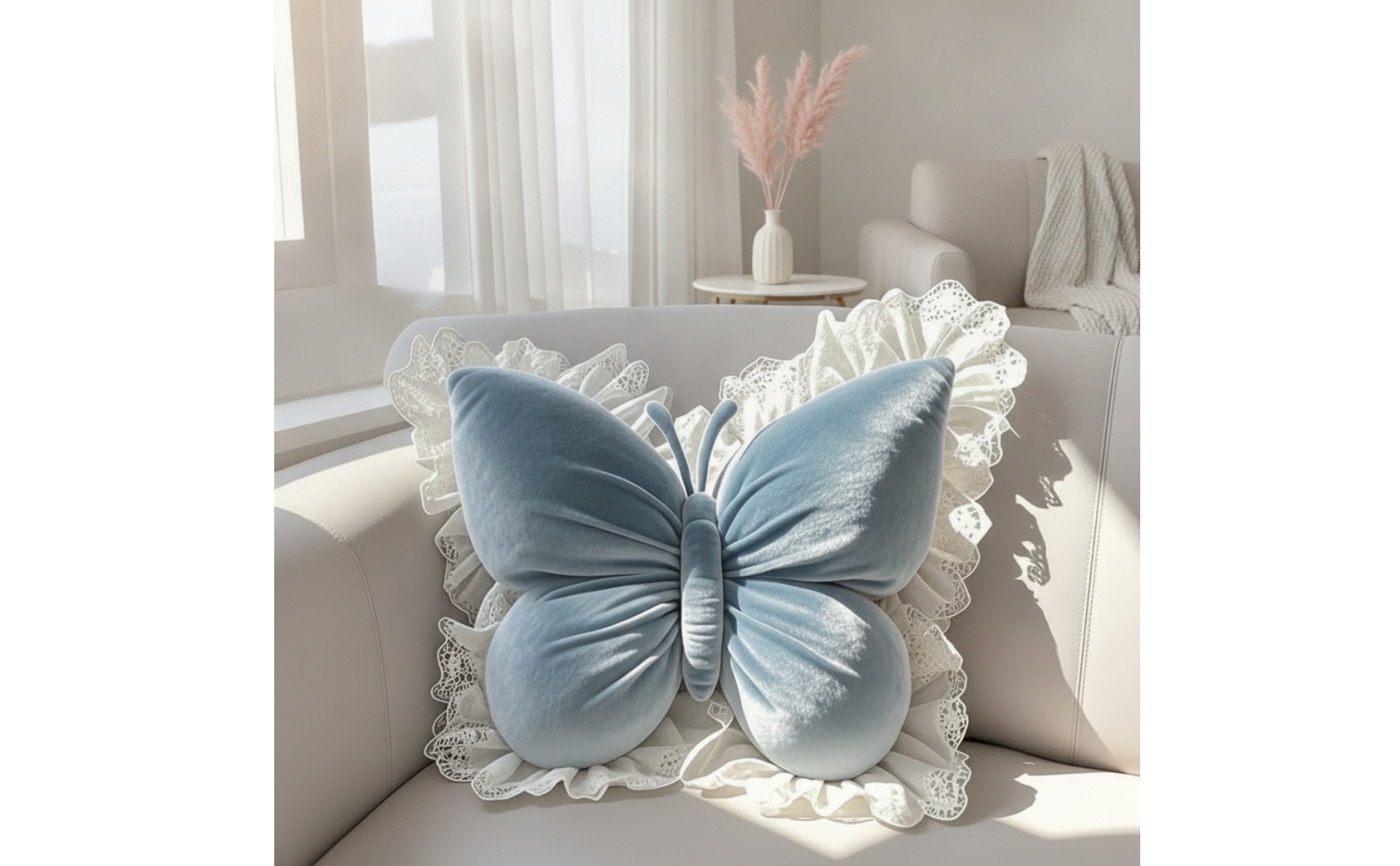 Butterfly Cushion with Lace Soft Butterfly Pillow Velvety for Sofa, Bed
