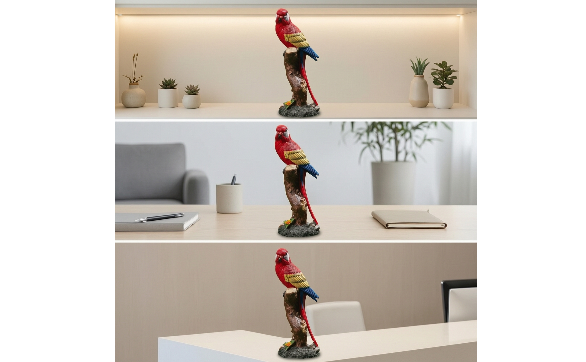 Papageienfigur aus Harz Tischdeko-Papagei texturierte Federn für Schreibtisch