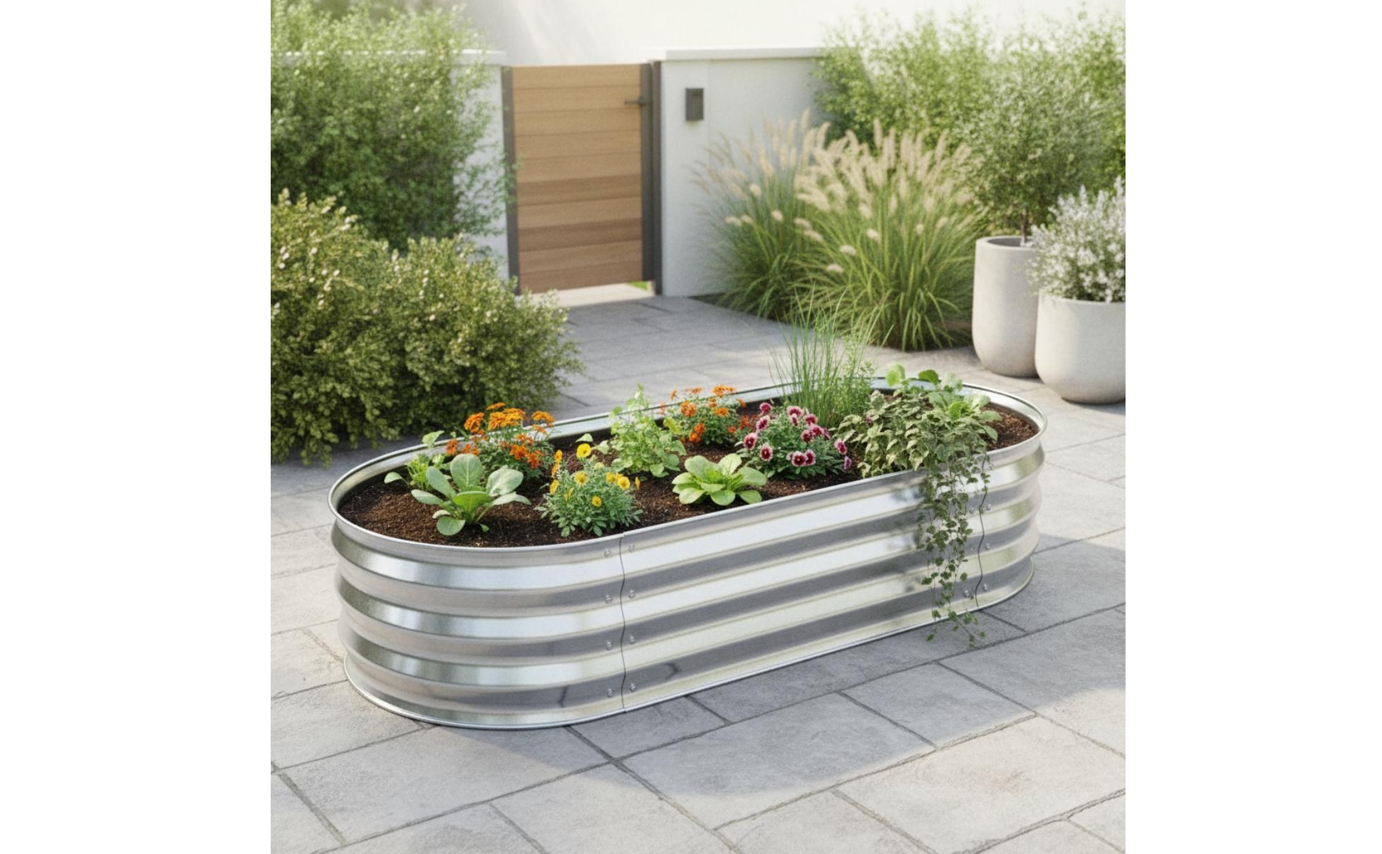 Pflanzkübel aus verzinktem Blech verzinkt Blumenkasten oval für Garten, Terrasse