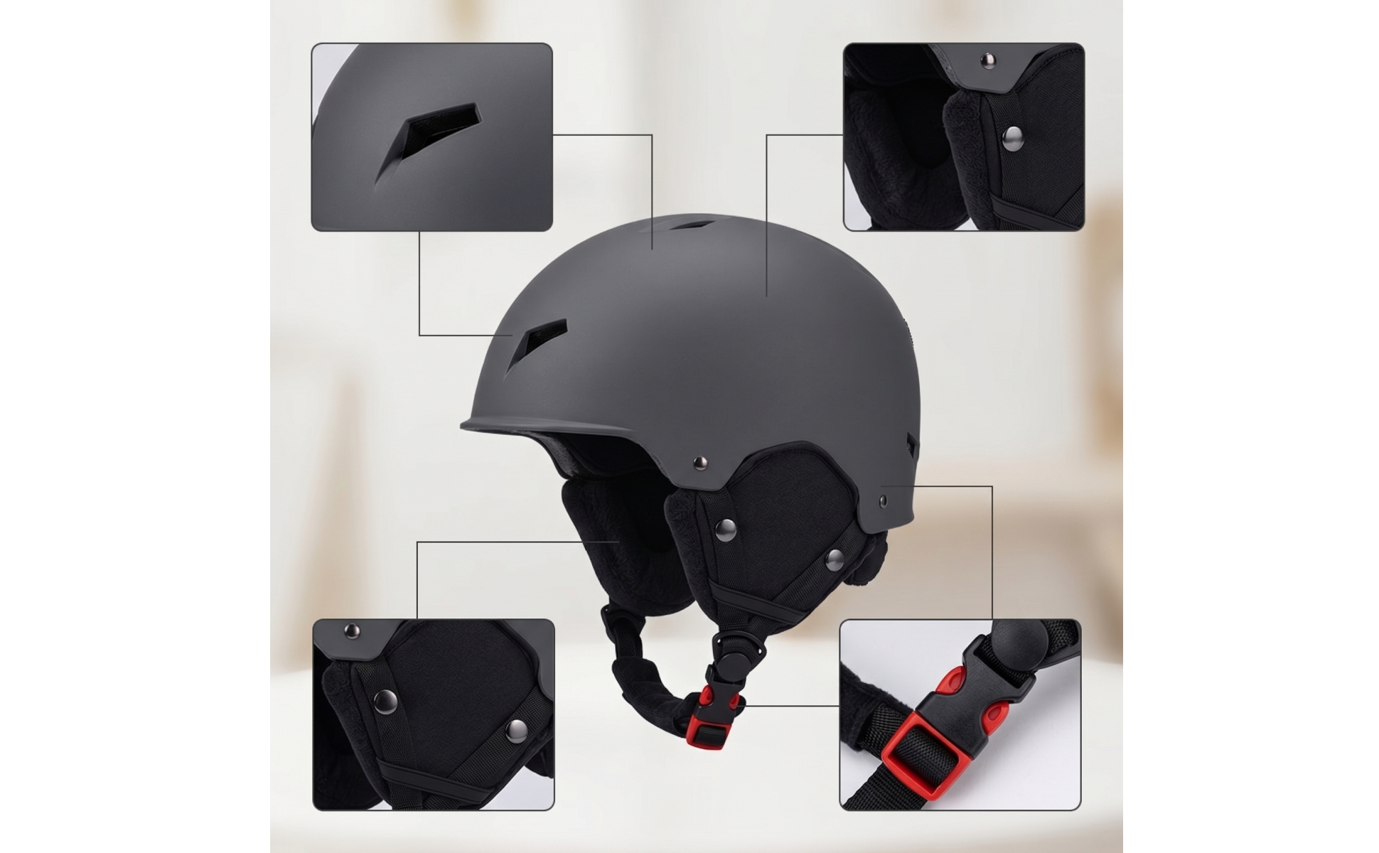 Helm mit Ohrenschützern Gefüttert Skihelm Verstellbar für Skifahrer, Snowboarder
