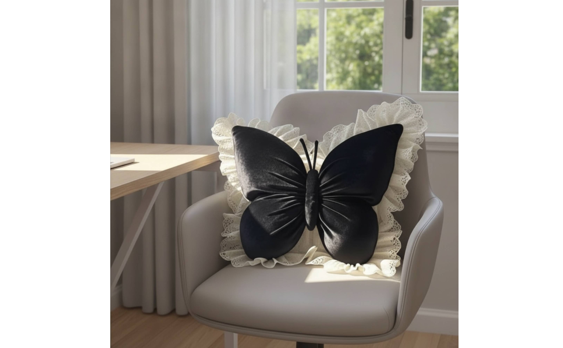 Butterfly Cushion with Lace Soft Butterfly Pillow Velvety for Sofa, Bed