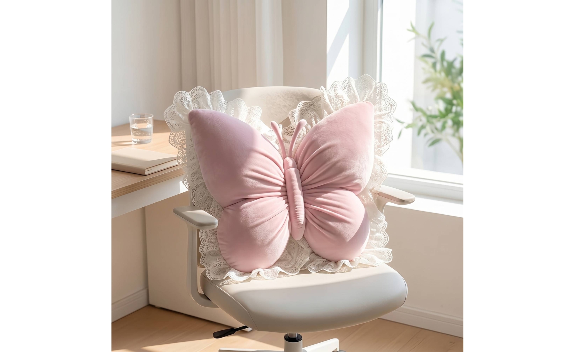 Butterfly Cushion with Lace Soft Butterfly Pillow Velvety for Sofa, Bed