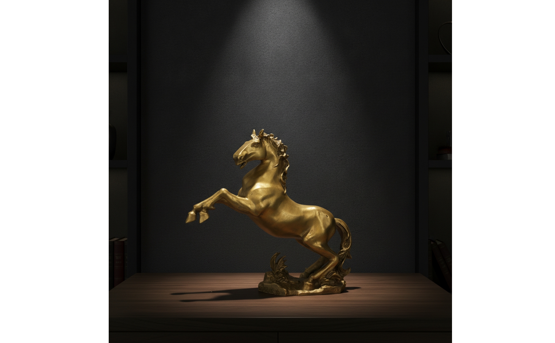 Brass Horse Figurine Gold-Toned Standing Horse Ornament Sculpted for Living Room