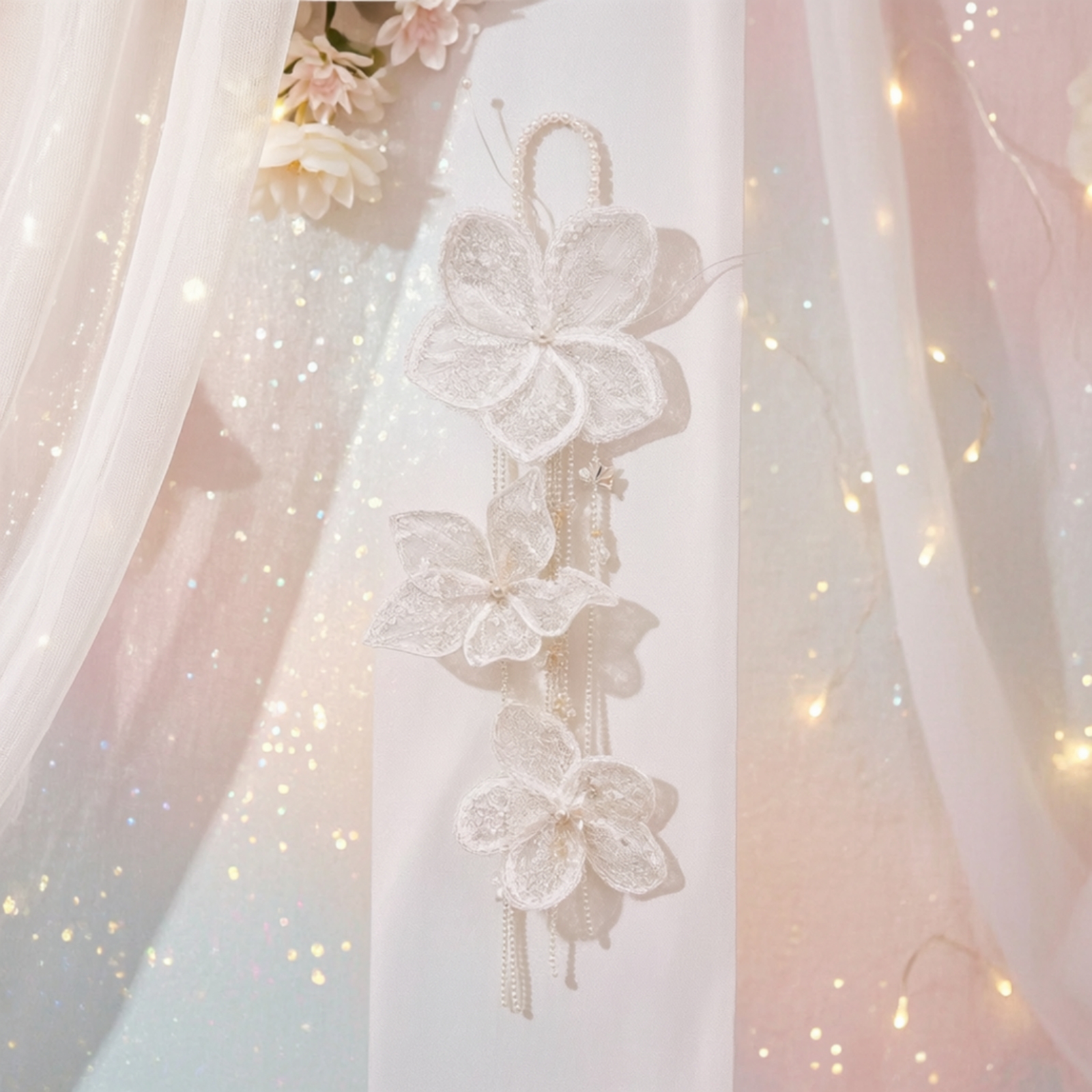 hängedeko mit perlen romantisch spitzendekoration zum aufhängen elegant - Produktbild 5