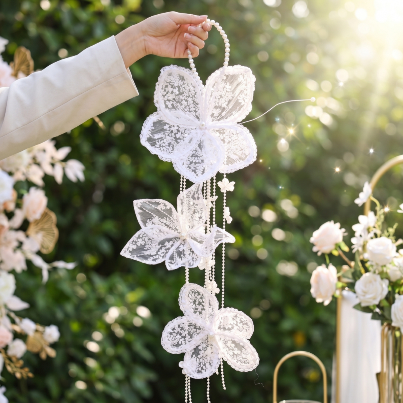 hängedeko mit perlen romantisch spitzendekoration zum aufhängen elegant - Produktbild 4