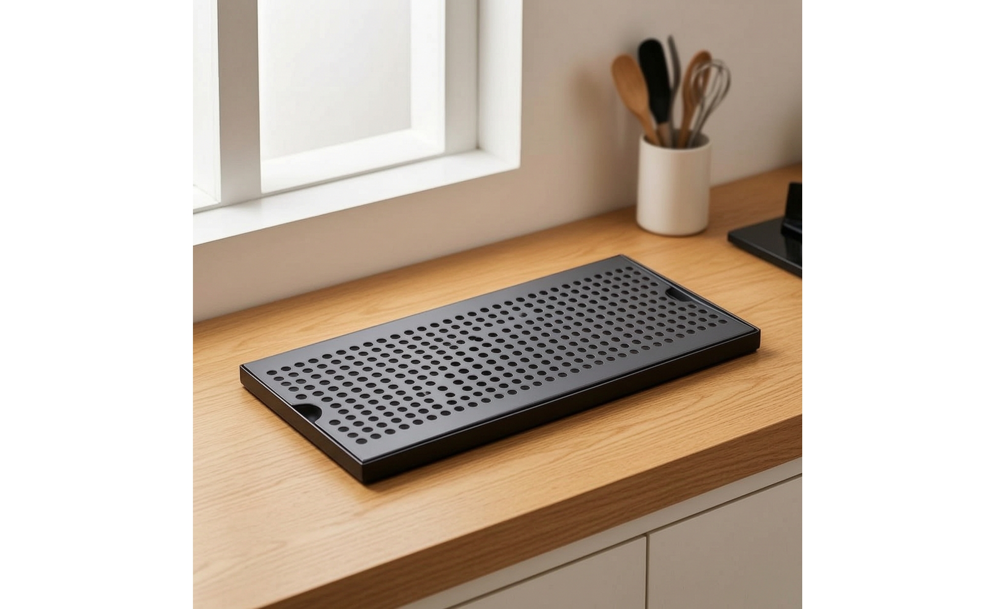 Bar Spill Tray Black Coated for Beverage Stations, Bartenders, Baristas