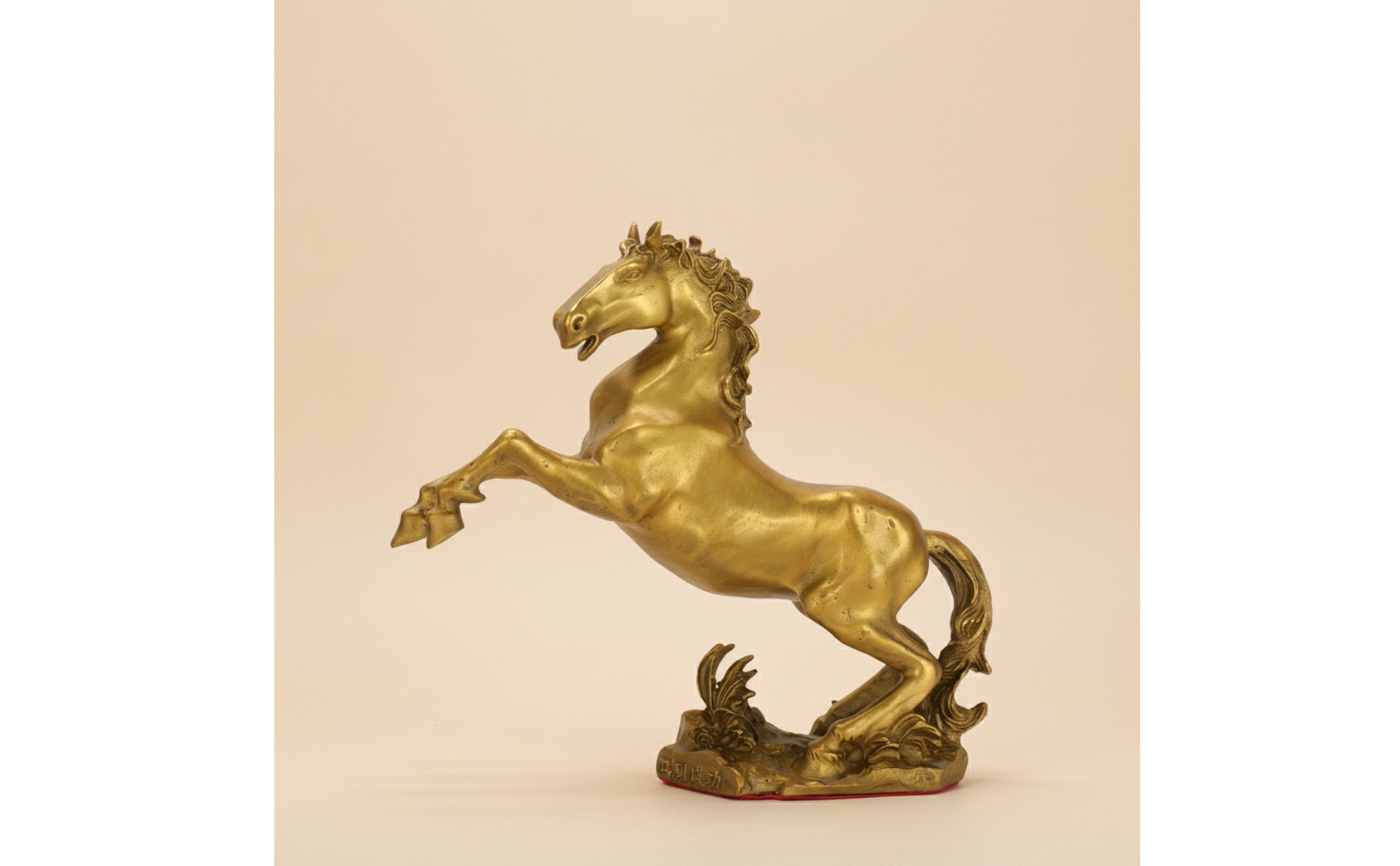 Brass Horse Figurine Gold-Toned Standing Horse Ornament Sculpted for Living Room